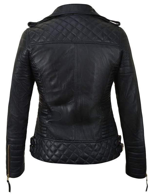 SpazeUp Women's Black Asymmetrical Cafe Racer Motorcycle Jacket - Genuine Leather Biker Jacket for Women | Riding, Streetwear & Fashion Outfits