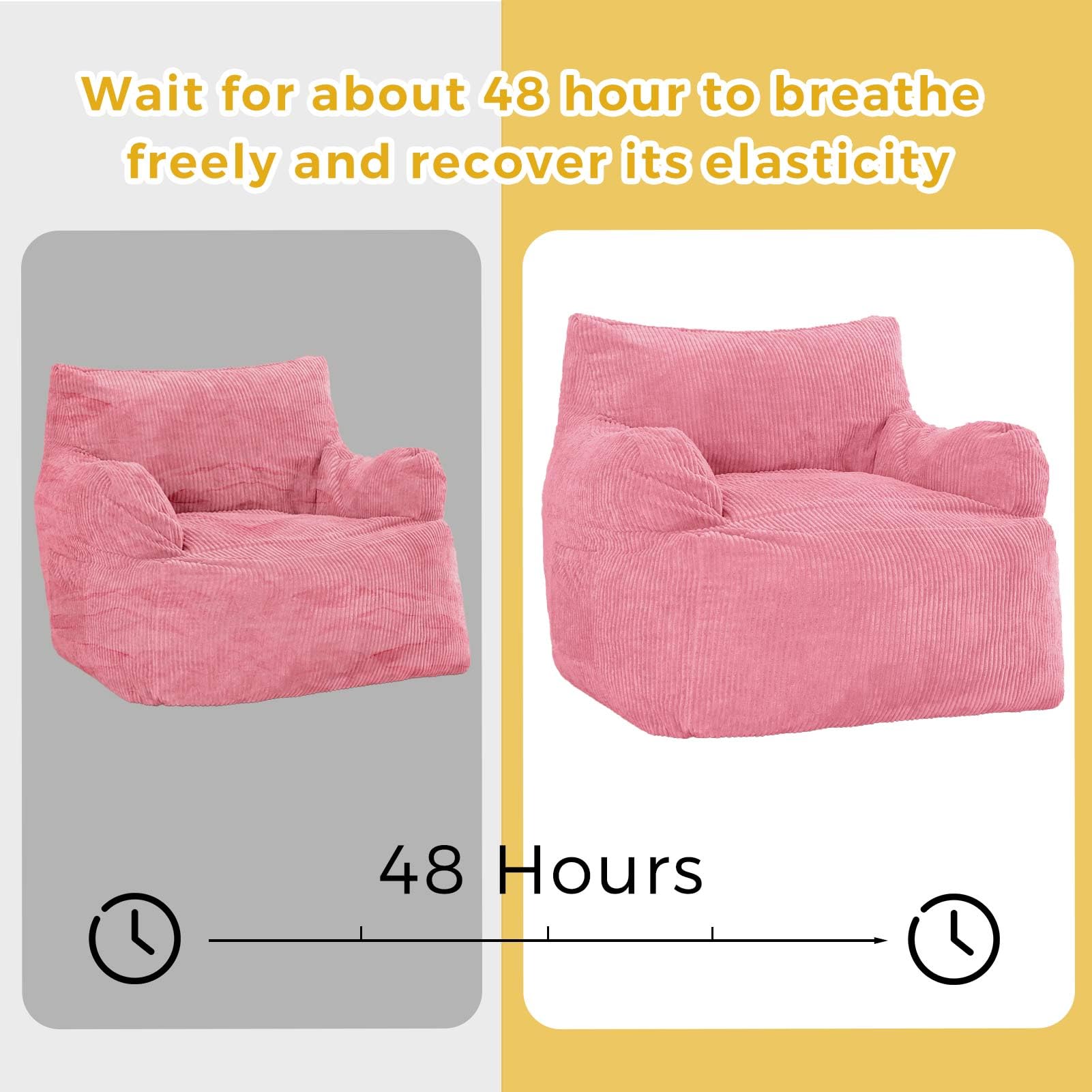 MAXYOYO Giant Bean Bag Chair with Armrests - Oversized Pink Stuffed Bean Bag Couch for Living Room, Bedroom & Game Room - Ultra Comfortable Lounge Seating for Teens & Adults