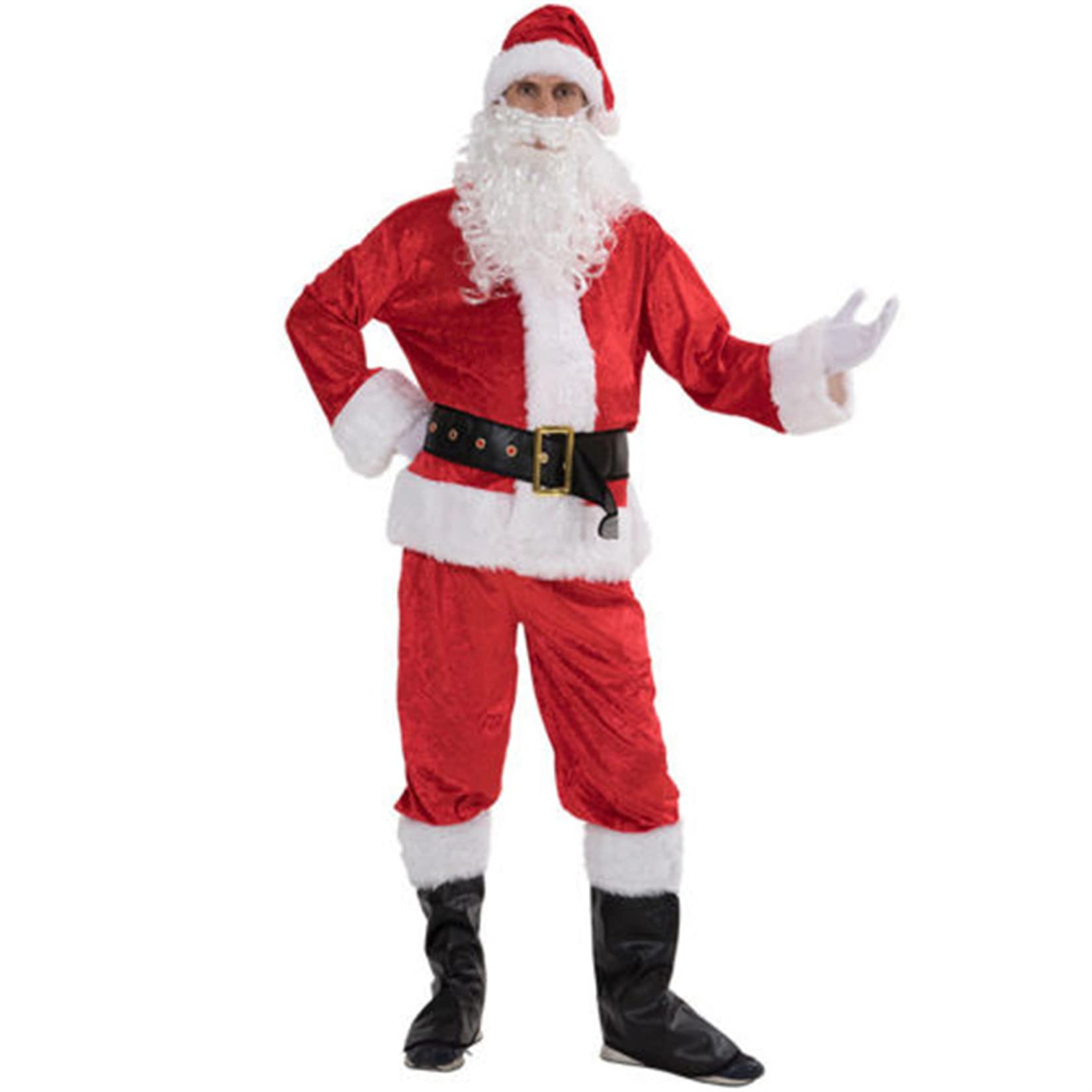 Unisex Santa Claus Costume Set - Green Velvet Furry Monster Jumpsuit for Adults | Christmas Cosplay, Holiday Party Outfit, Funny Xmas Costume for Couples & Group Events