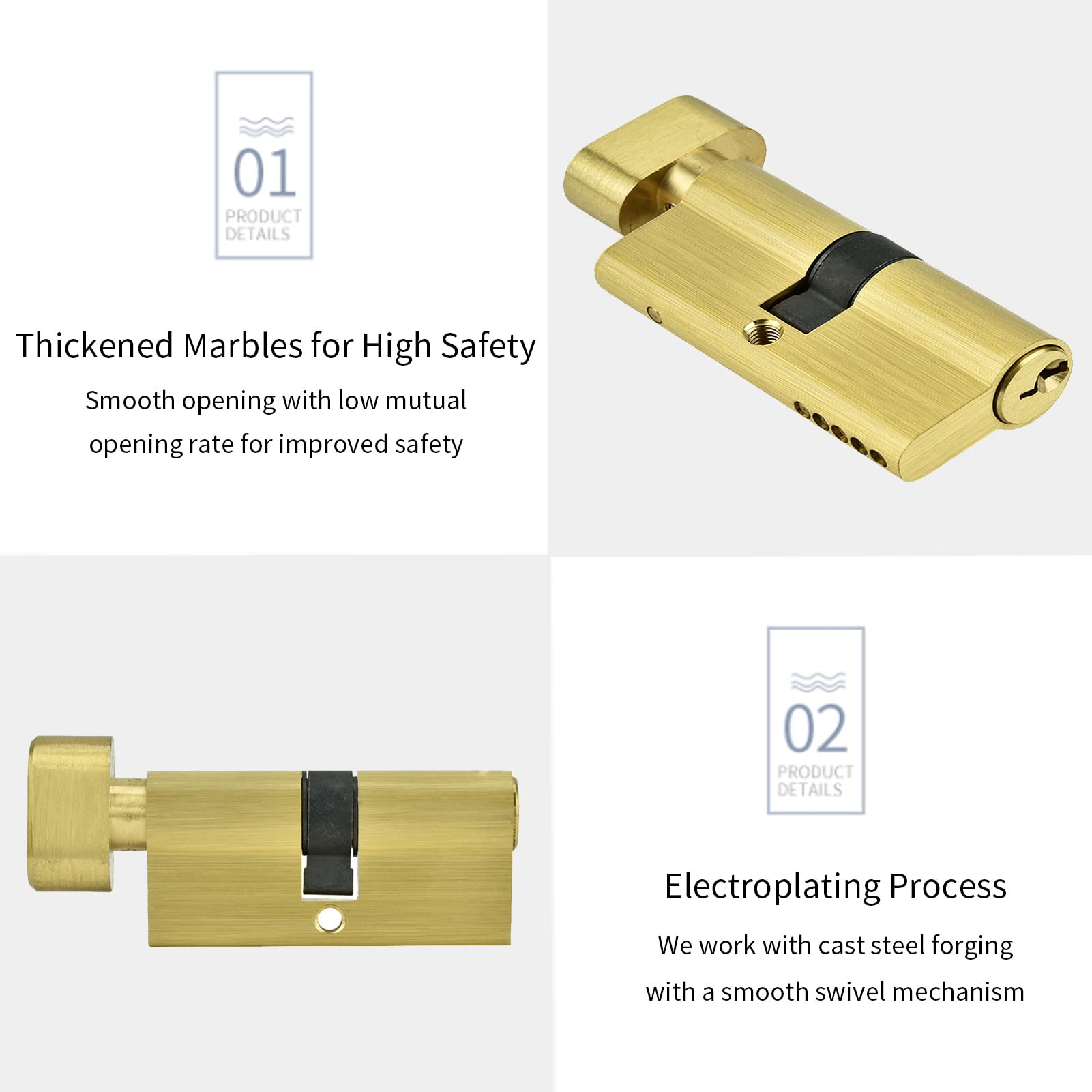 65mm Copper Cylinder Lock - Single Open Anti-Theft Door Lock with 2 Keys - High Security & Drill-Proof - Perfect for Wooden Doors, Aluminum Doors & Home Security Systems (Ideal for Residential & Commercial Use)