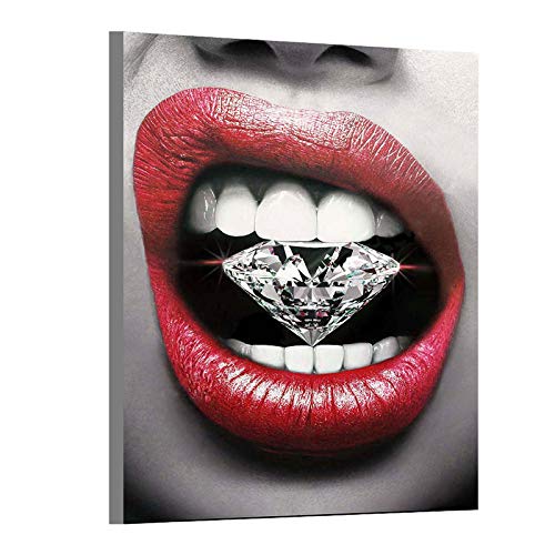 Sexy Red Lips Diamond Canvas Art Print - Modern Home Decor Oil Painting on Canvas (28