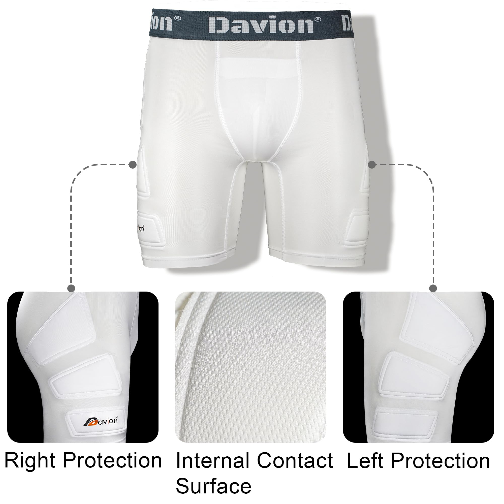 Davion Youth Sliding Padding Shorts with Soft Protective Athletic Cup - Boys Sports Underwear for Football, Baseball, Lacrosse - Comfortable Protective Gear for Youth Athletes in Training & Games