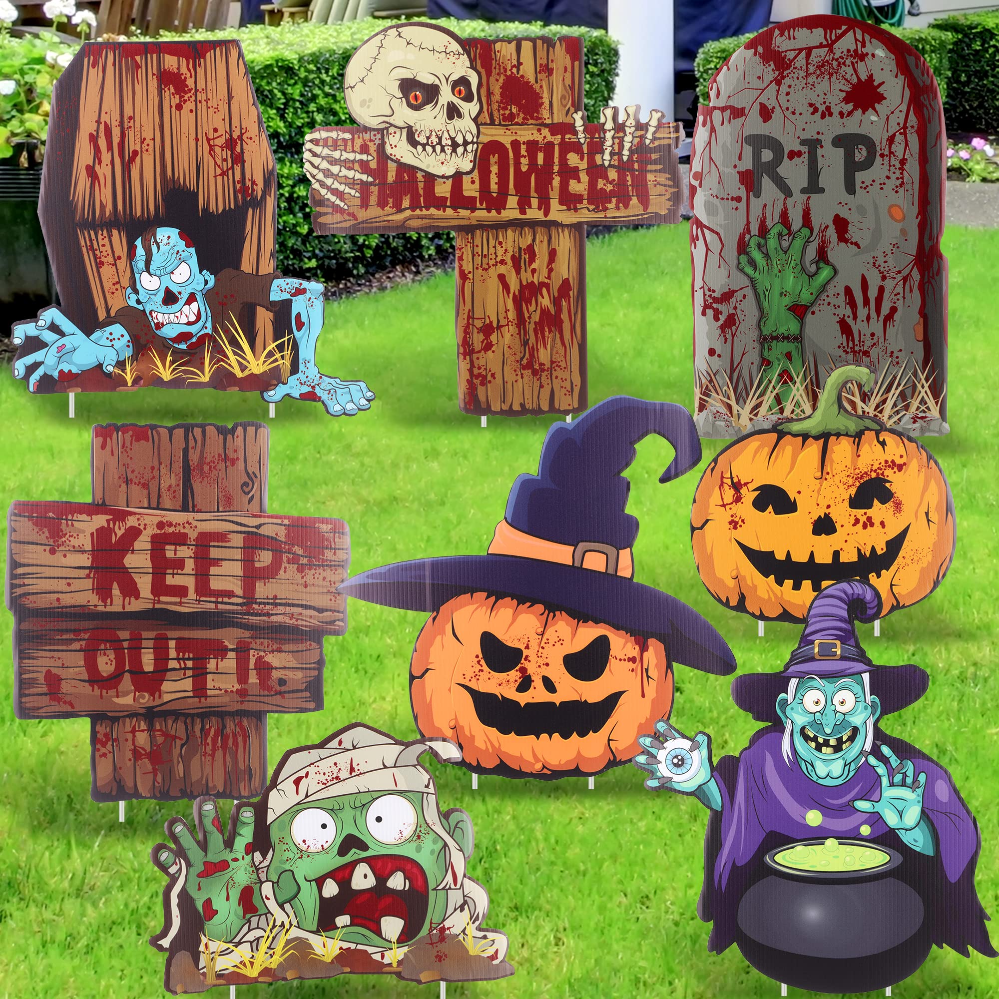 FiGoal Halloween Yard Signs - 8 Pack Ghost Corrugated Outdoor Stake Decorations for Halloween Lawn & Yard Decor | Spooky Party, Haunted House, Trick-or-Treat Scene Setup