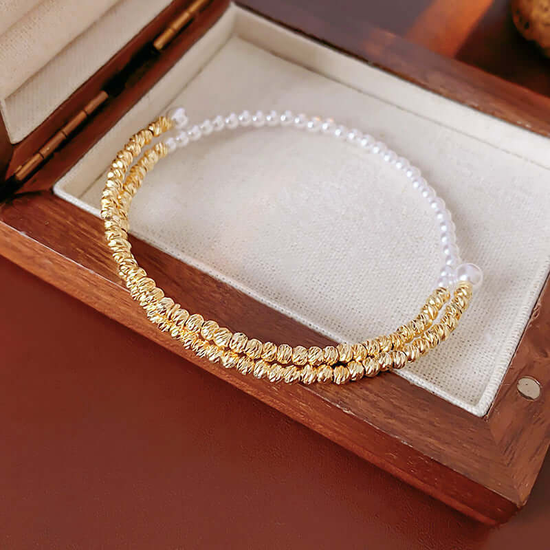 Bling Layer Gold Beads Adjustable Bangle Cuff Bracelet for Women | R8270 | Perfect for Parties, Weddings & Everyday Fashion Accessories