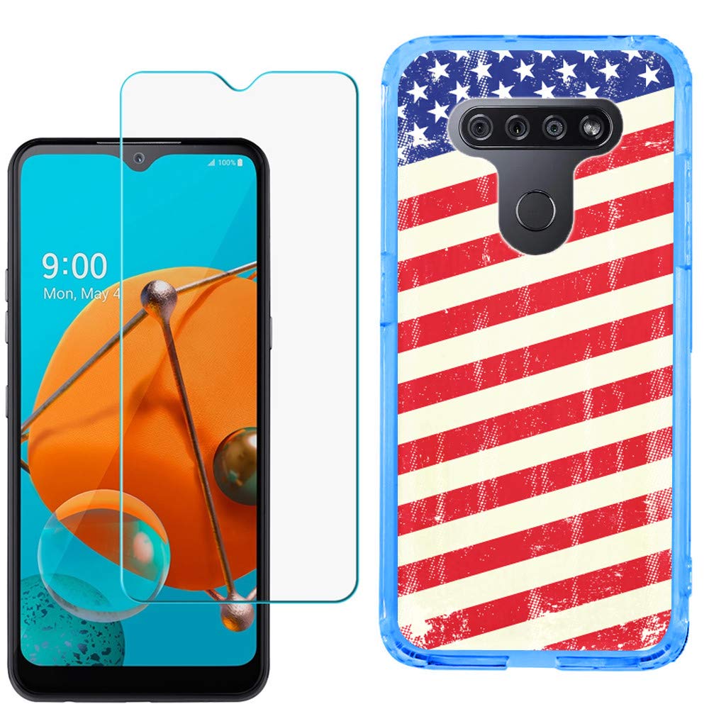 LG K51 Case with Tempered Glass - Slim TPU Cover (Blue) for Daily Protection