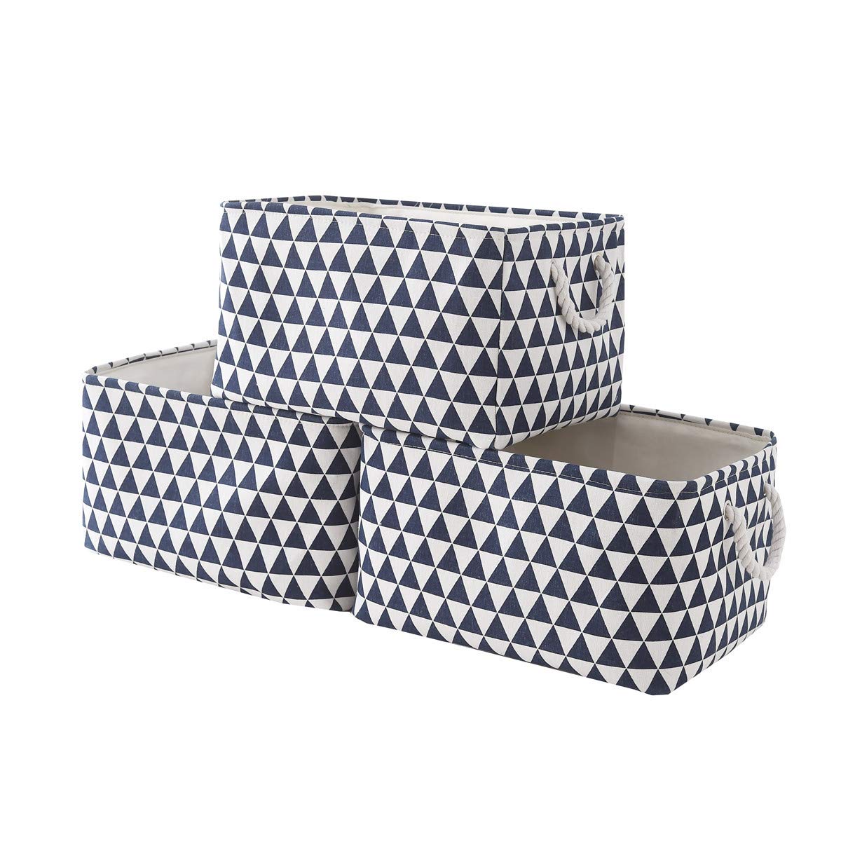 TcaFmac 3-Pack Large Fabric Storage Baskets - Decorative Collapsible Canvas Bin with Rope Handles for Home Organization | Perfect for Shelves, Baby Nursery, Laundry Room & Closet Storage