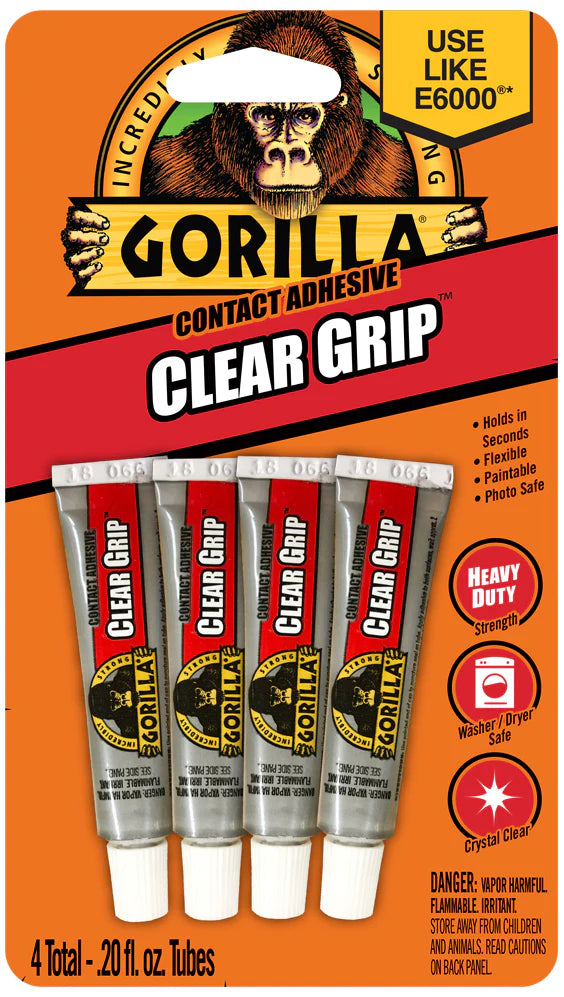 Gorilla Clear Grip Waterproof Contact Adhesive - 4 Pack (0.2 oz Tubes) - Strong Bonding Glue for DIY, Crafts, Home Repairs & Outdoor Projects