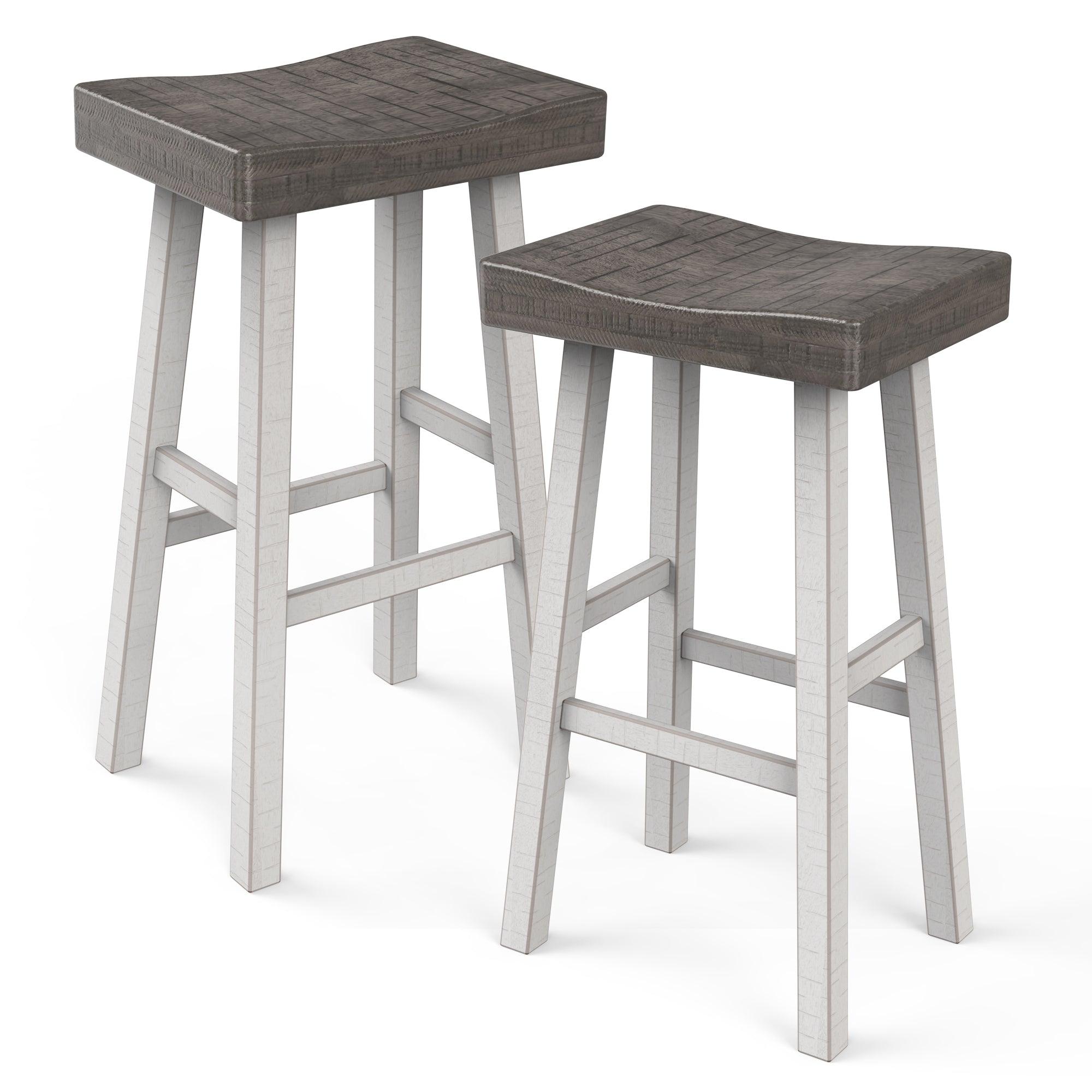 Set of 2 Farmhouse Solid Wood Bar Stools - Backless Saddle Seat Counter Height Chairs for Kitchen Island, Breakfast Nook & Home Office - Perfect for Rustic Decor, Dining & Small Space Living