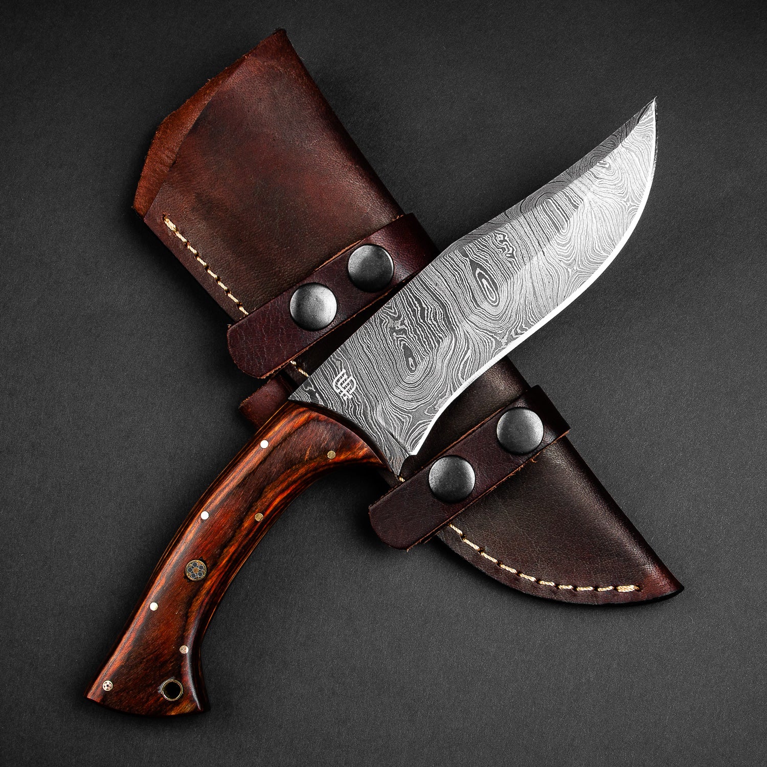 Premium Damascus Steel Hunting Knife - Handcrafted Scythian Style Tactical Blade for Outdoor Adventures, Camping & Survival Gear - Razor Sharp Durable Fixed Blade Knife with Leather Sheath