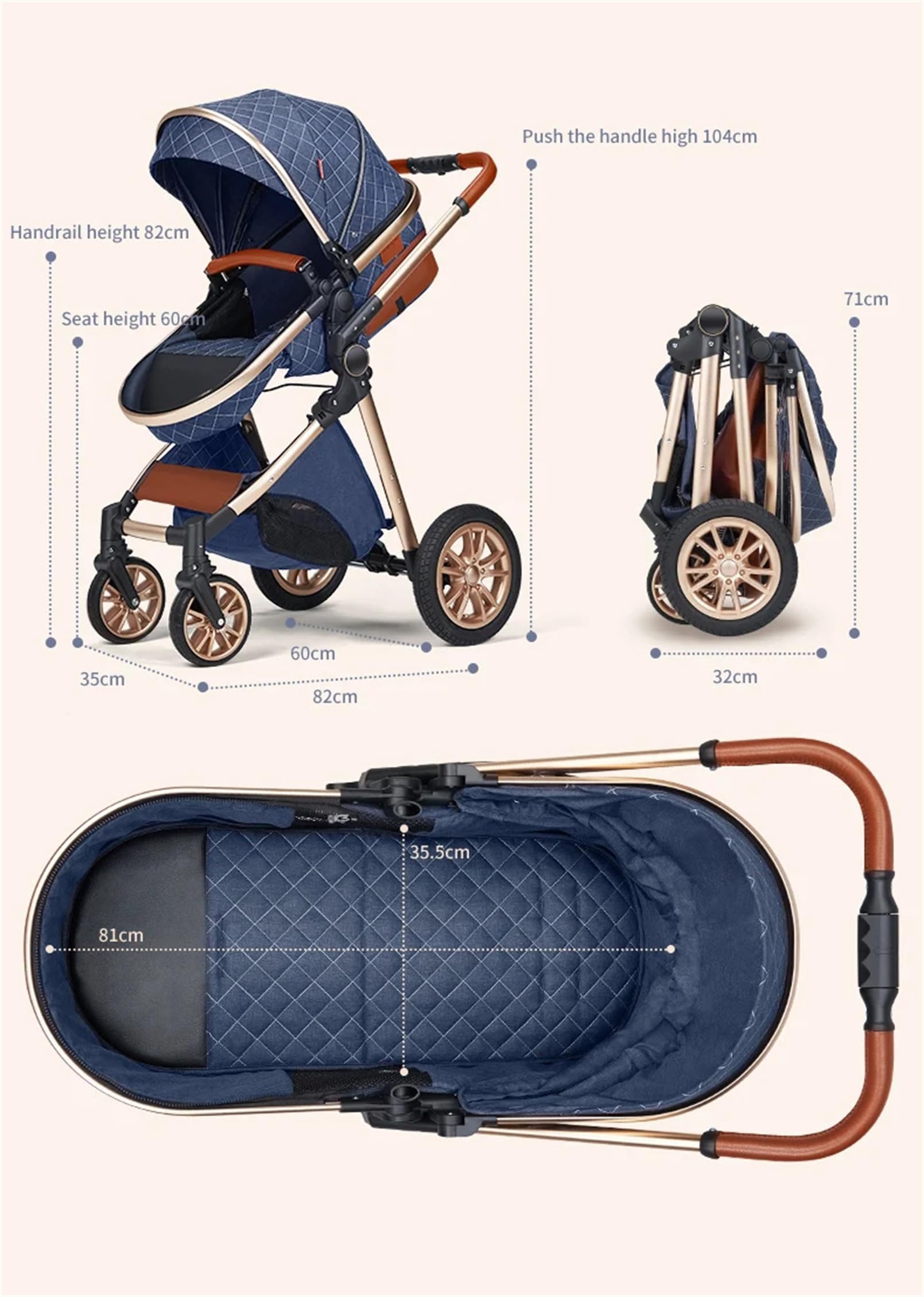 Premium 3-in-1 Luxury Baby Stroller - Lightweight Travel Pram & Pushchair with High Landscape View for Newborns & Toddlers (Navy Blue) | Perfect for City Walks, Air Travel & Outdoor Adventures