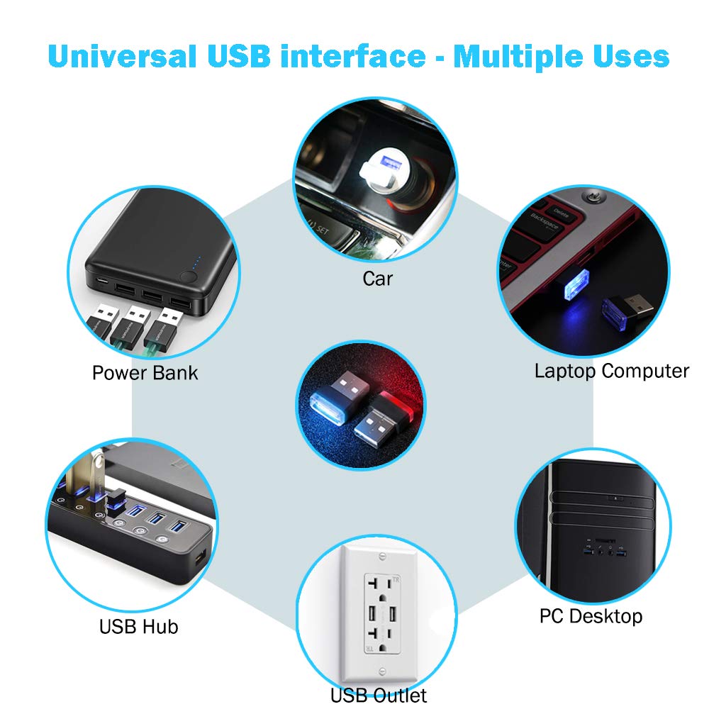 USB Car LED Ambient Lights Kit - 2PCs Red for Interior Decor & Night Driving