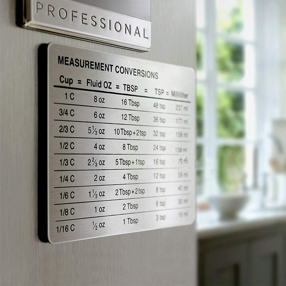 Professional Magnetic Kitchen Measurement Conversion Chart - Stainless Steel Cooking & Baking Guide for Cups, Spoons & Metric Units | Perfect for Home Chefs & Bakers