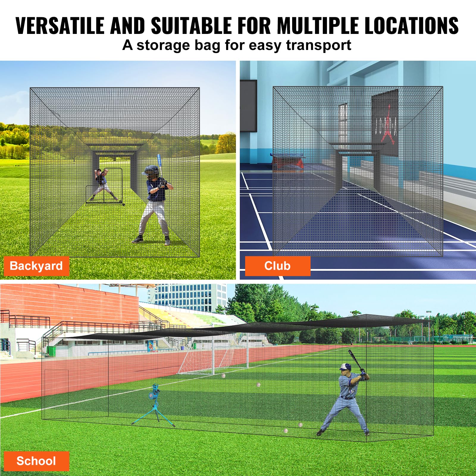 VEVOR Professional Softball & Baseball Batting Training Net - Heavy Duty Portable Pitching Cage with Door & Carry Bag - Durable PE Netting for Backyard, Field & Indoor Practice