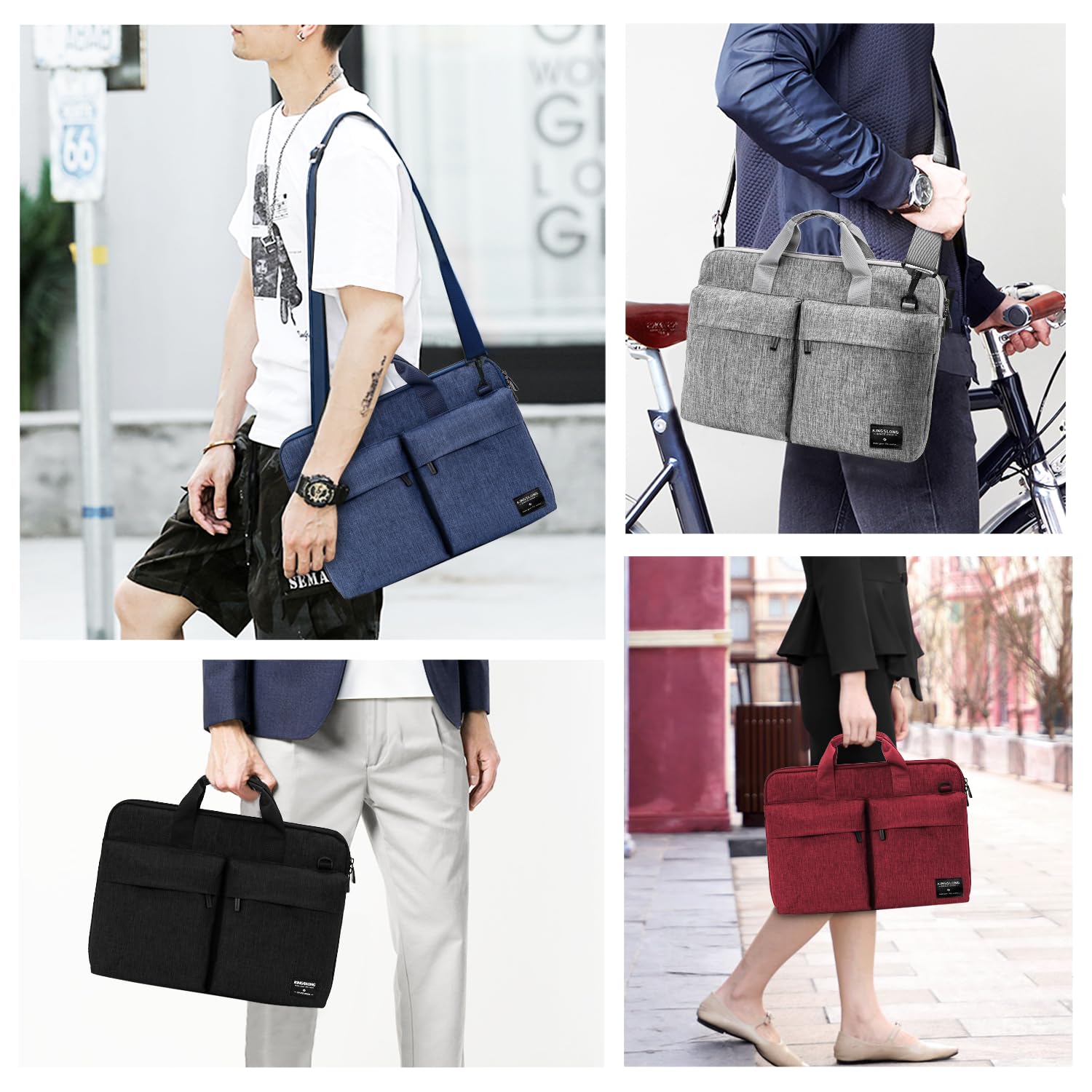 KINGSLONG Laptop Sleeve Case - Slim Lightweight Shoulder Messenger Bag for 13-15 Inch Notebooks | Water-Resistant Computer Carrying Handbag for Men & Women | Perfect for Work, Travel & School