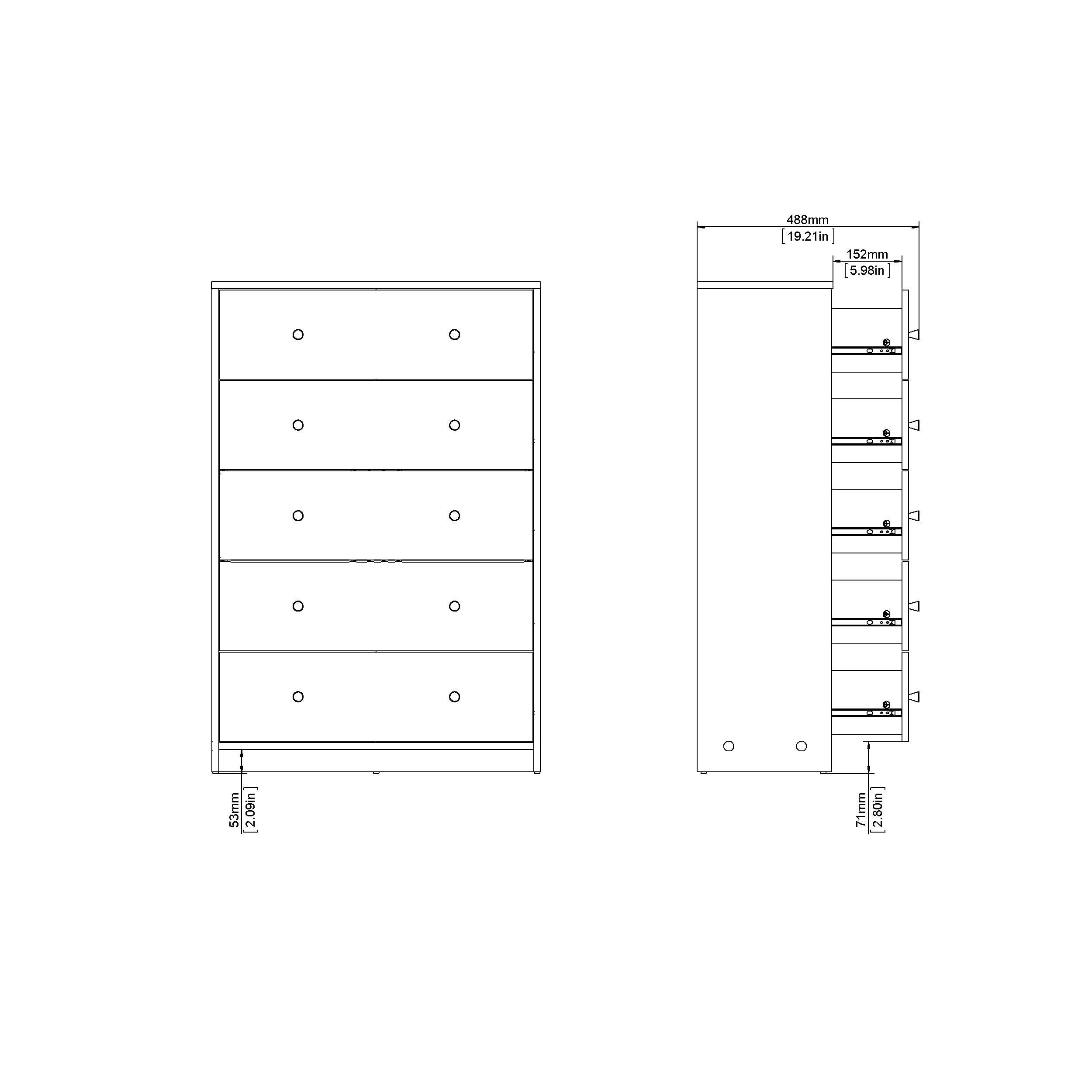 Tvilum 5-Drawer Chest with Silver Knobs - Modern Gray Dresser for Bedroom or Entryway Storage | Perfect for Organizing Clothes, Accessories & Home Decor