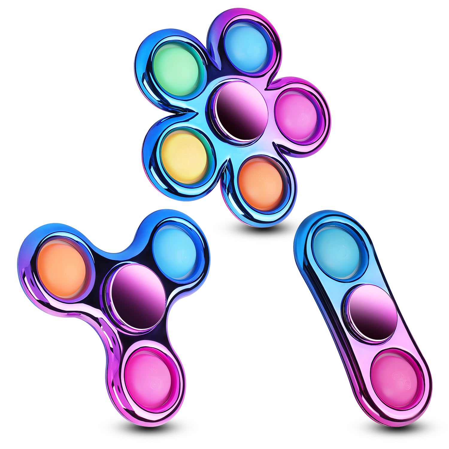 FIGROL 3 Pack Pop Fidget Spinners - Bulk Sensory Toys for Kids & Teens | Stress Relief Fidget Toys for ADHD, Anxiety & Focus | Perfect for Classroom Prizes, Birthday Gifts & Party Favors | Fun for Home, School & Office Use
