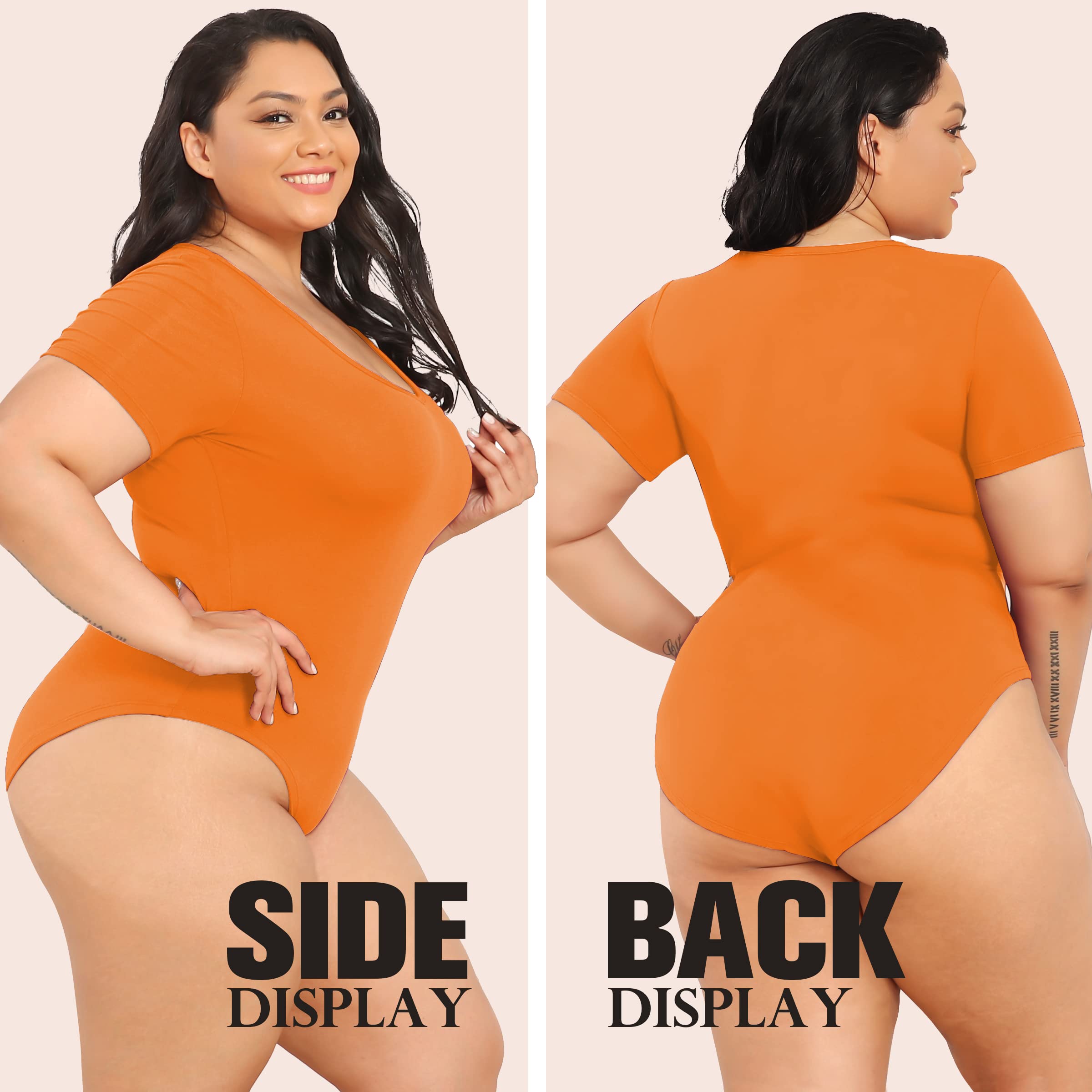 POSESHE Women's Plus Size V-Neck Short Sleeve Bodysuit - Casual Basic T-Shirt Style Jumpsuit for Everyday Wear | Perfect for Layering, Office, and Weekend Outfits