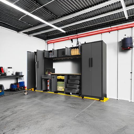 9-Piece TCE Heavy Duty Metal Storage System with Steel Drawers & Rolling Chest - Black/Grey Workshop Organizer for Garage Tools & Equipment | Ideal for Home Garage, Auto Repair Shops & DIY Projects