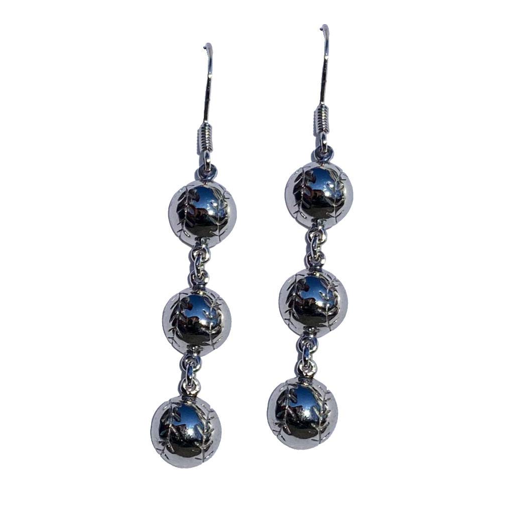 Sterling Silver Baseball Tri Drop Dangle Earrings for Women - Elegant Sports Jewelry for Games, Parties & Casual Wear