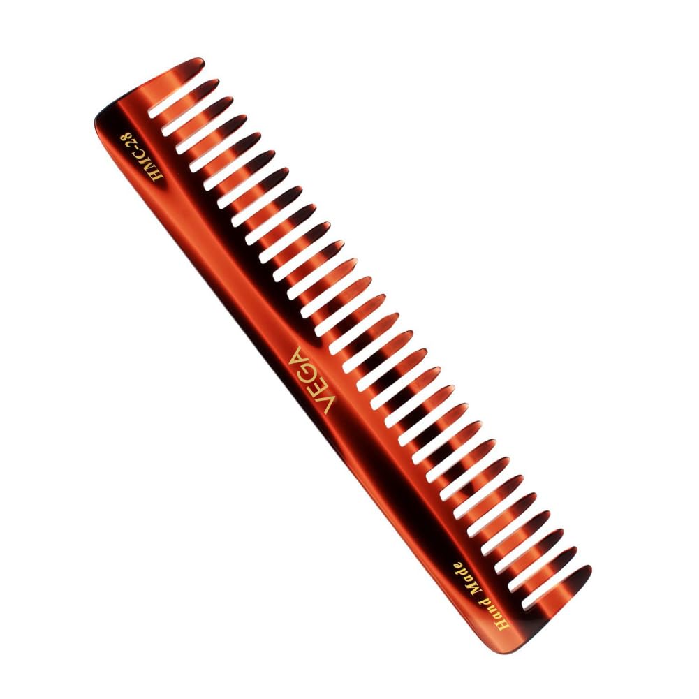 Vega Tortoise Shell Detangling Hair Comb for Men & Women – Handmade with 1 Row Anti-Static Teeth (India's No.1 Hair Comb Brand HMC-28) – Perfect for Daily Styling, Travel & Salon Use