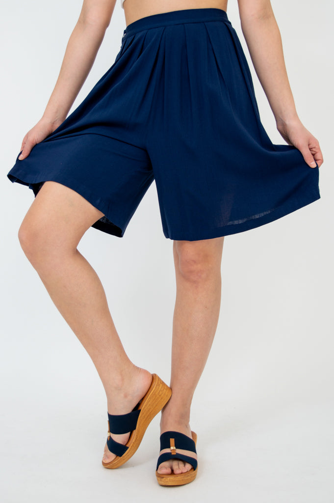 Betty Women's Linen Bamboo Shorts - Soft & Breathable Casual Summer Shorts in Indigo Blue | Perfect for Beach, Vacation & Everyday Wear