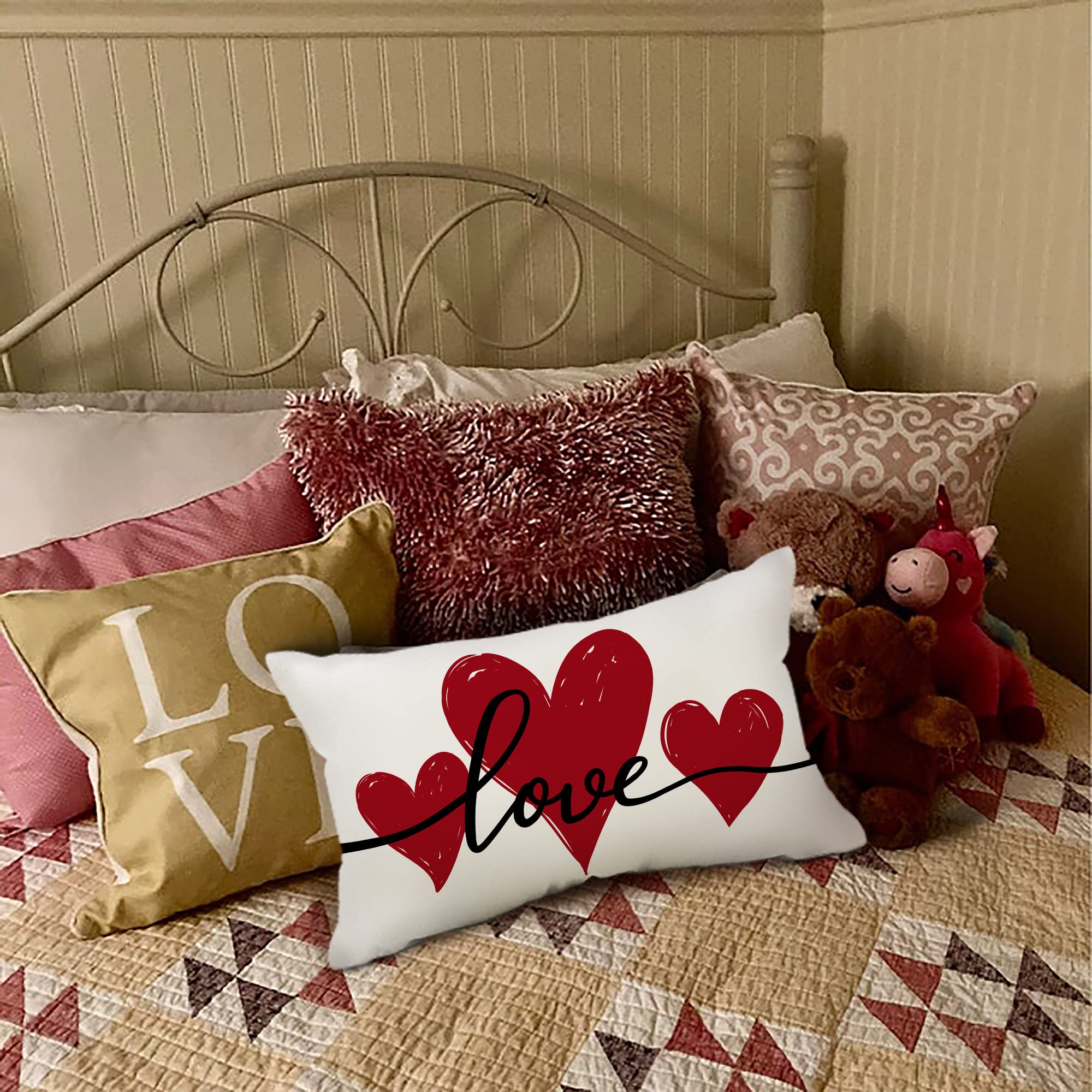 Valentine's Day Pillow Covers 12x20 Inch - Farmhouse Style Decorative Throw Pillows for Home Decor, Romantic Love Theme Cushion Covers | Perfect for Sofa, Bedroom, and Valentine's Day Gift