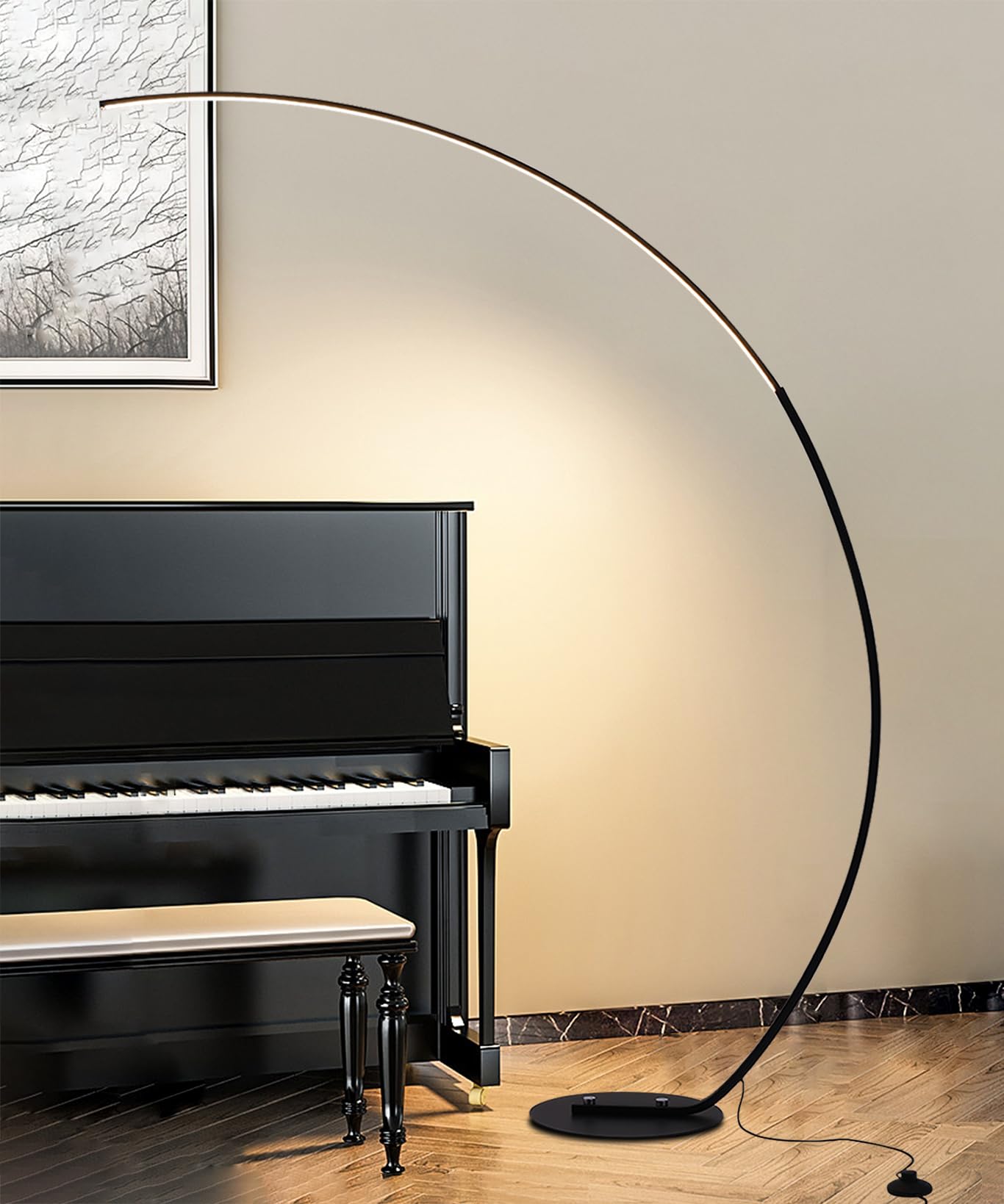 Modern LED Arc Floor Lamp with Remote Control - 25W Dimmable Standing Light (3000K-6000K Adjustable) for Living Room, Bedroom & Office - 170CM Tall Black Reading Lamp - Perfect for Cozy Reading Nooks, Home Office Lighting & Accent Illumination