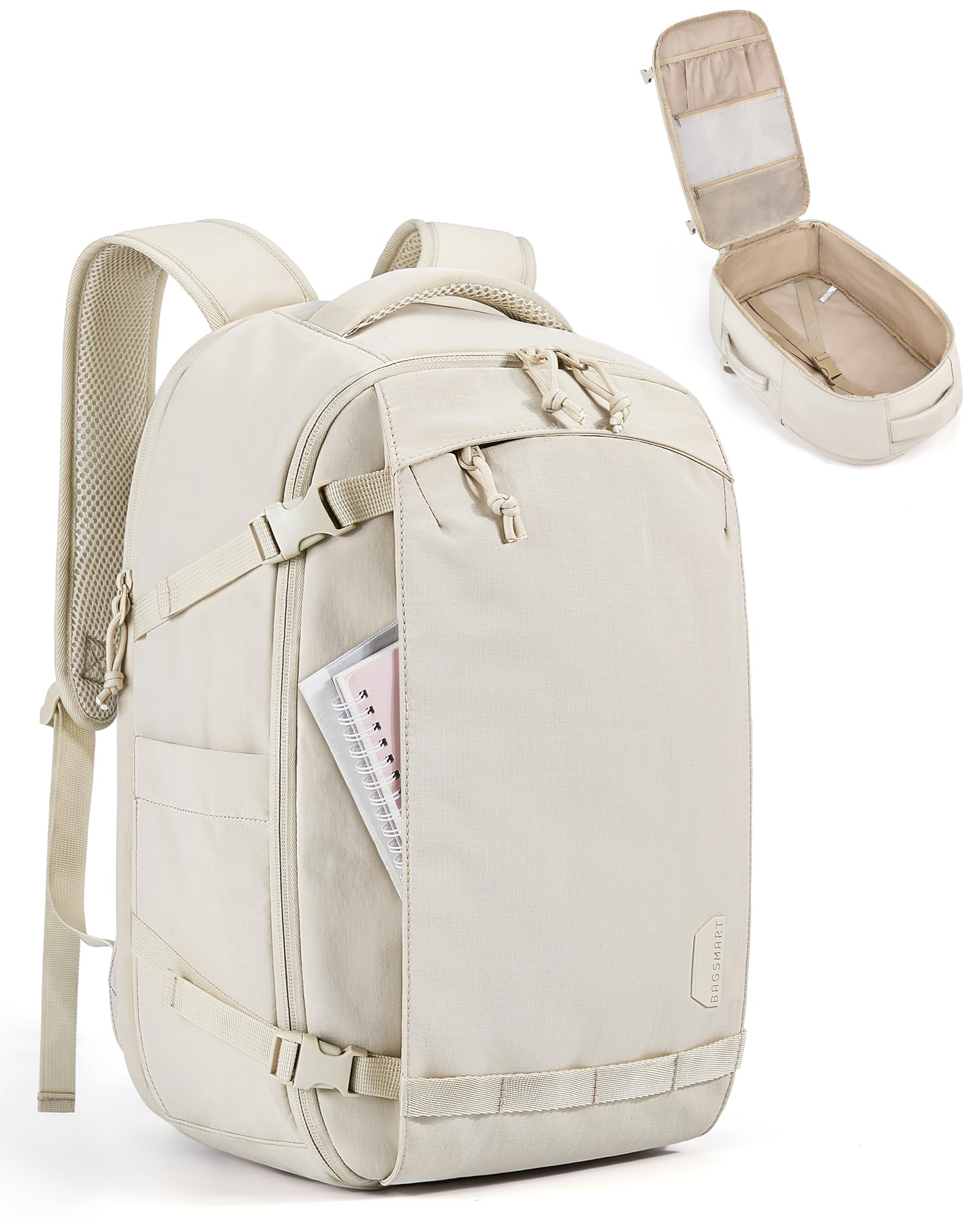 BAGSMART 30L Travel Backpack for Women - TSA Approved Carry On Backpack, Water Resistant Flight Personal Item Bag, Lightweight Weekender Luggage & Daypack (Beige) - Perfect for Air Travel, Business Trips & Weekend Getaways