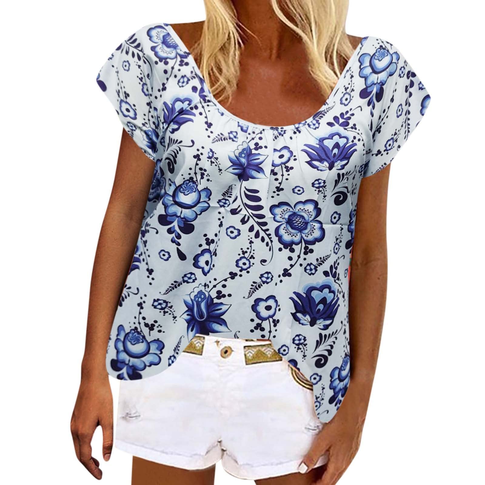 Women's Geometric Print Short Sleeve T-Shirt - Casual Round Neck Blouse for Fitness, Workout & Everyday Wear | Soft Cotton Comfort Top for Gym, Running, Yoga & Street Style Fashion