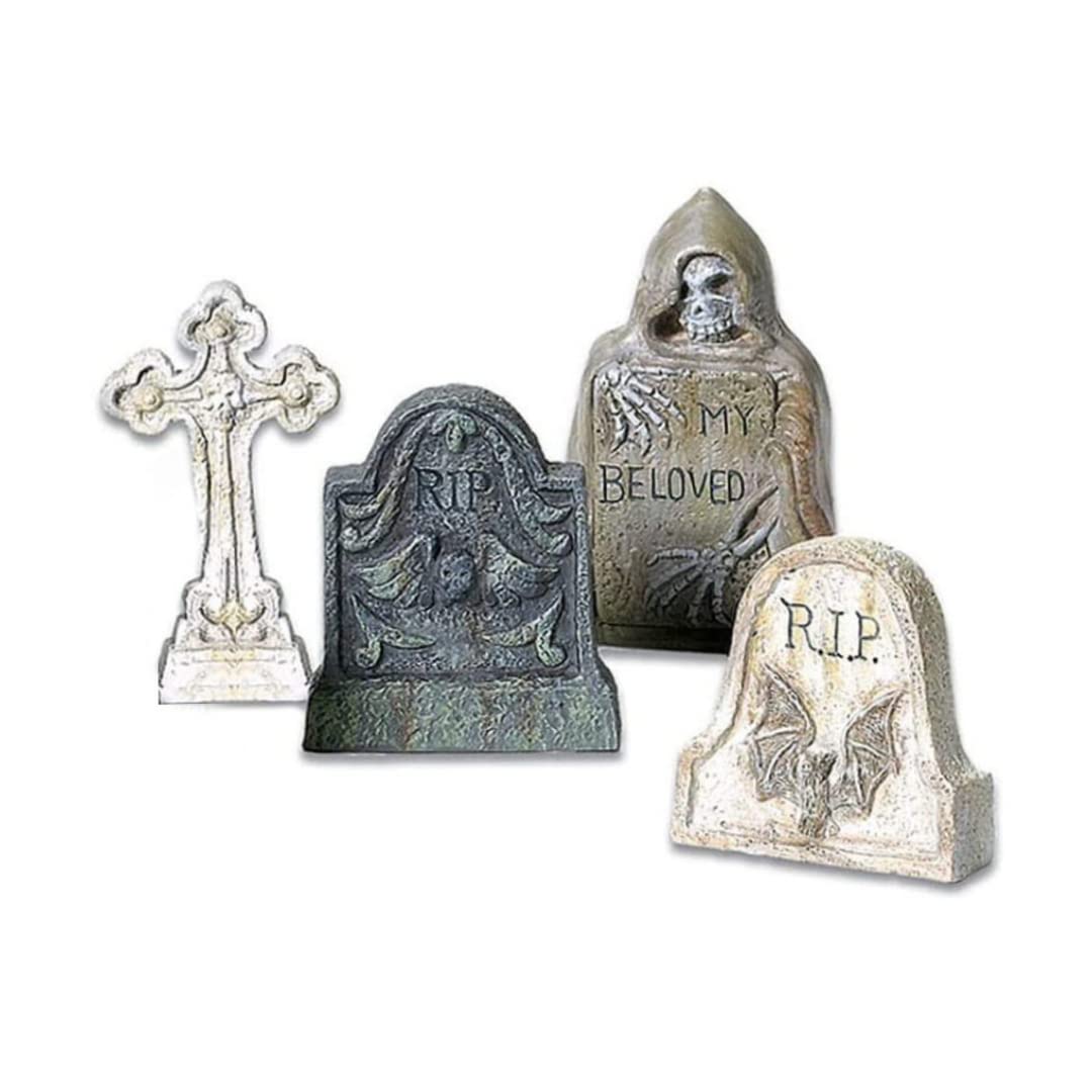 Jualyue Halloween Tombstone Decorations Set - Realistic Resin Tombstone Statues for Village Collection, Halloween Party, Yard & Home Decor - Spooky Graveyard Scene Accessories