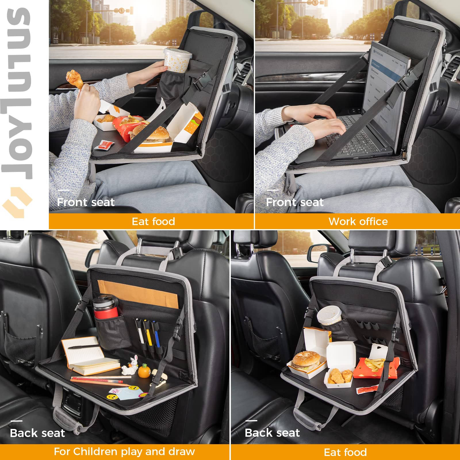 JOYTUTUS 3-in-1 Car Steering Wheel Tray - Gray Multifunctional Car Desk for Eating, Laptop Work & Writing | Backseat Organizer for Kids, Commuters & Family | Perfect for Road Trips, Office on the Go & Snacking in Car