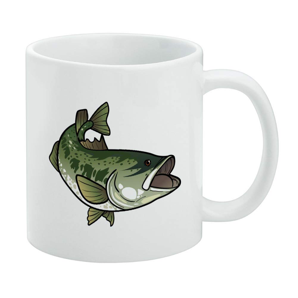 Bass Fish Swimming in River White Coffee Mug - Perfect for Fishing Enthusiasts & Nature Lovers