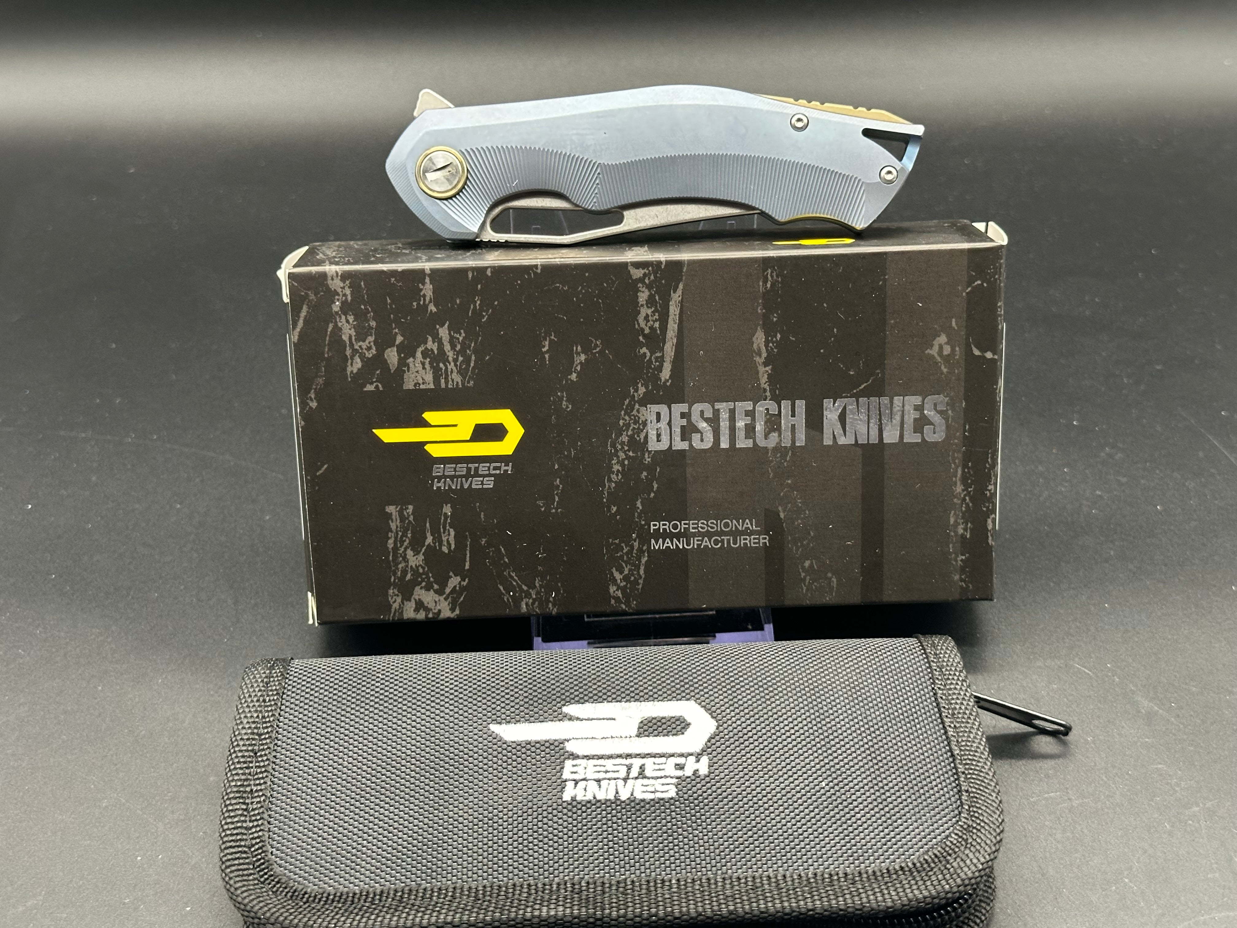 Bestech Tercel BT1708C Folding Pocket Knife - S35VN Stonewash Blade, Blue Titanium Koi Fish Handle - EDC, Outdoor Camping, Hunting & Survival Gear