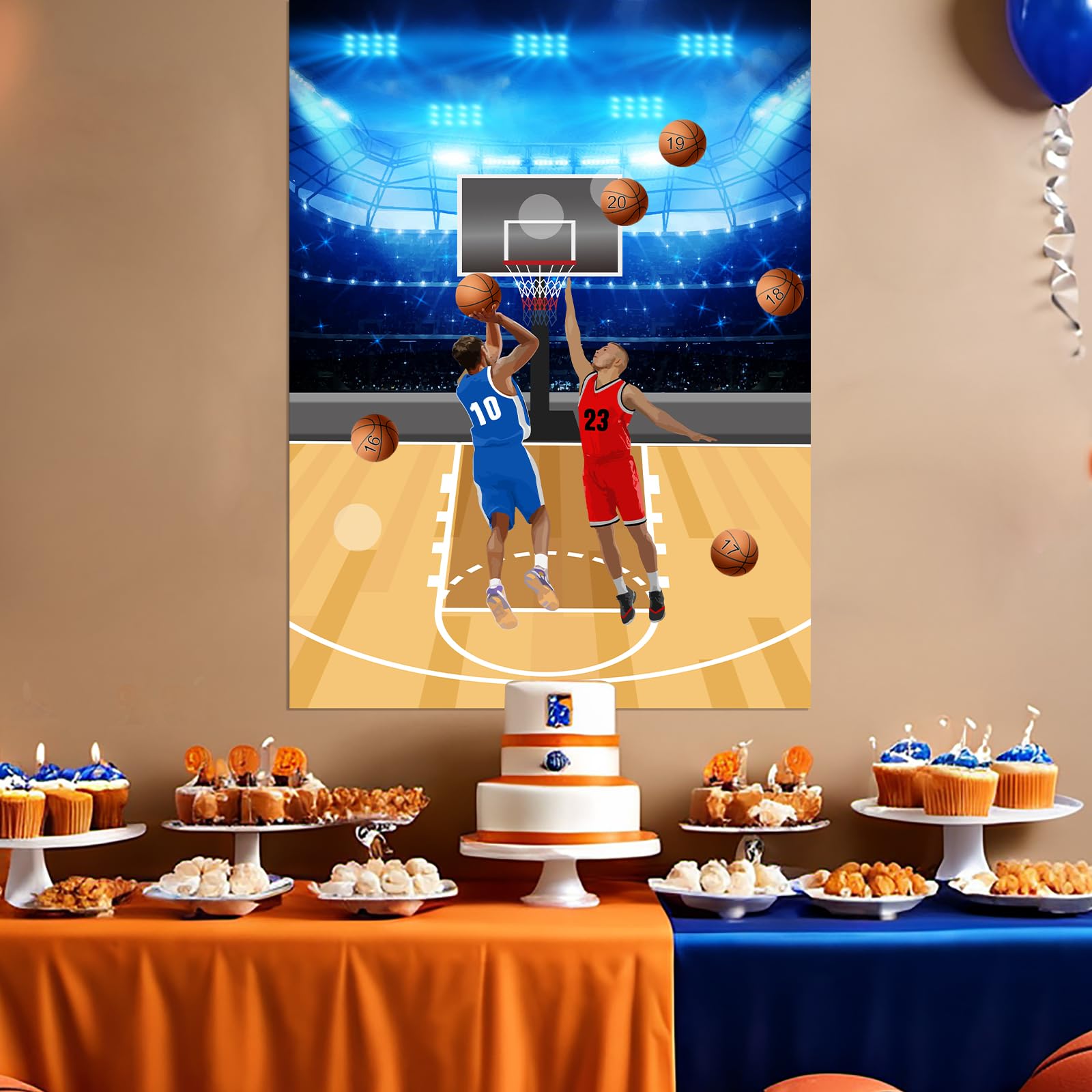 PLULON Basketball Party Game for Kids - Pin The Basketball on The Hoop Game Set with Stickers | Fun Birthday Party Decor & Classroom Activity for Boys & Girls | Perfect for Birthday Parties, School Events & Indoor Games