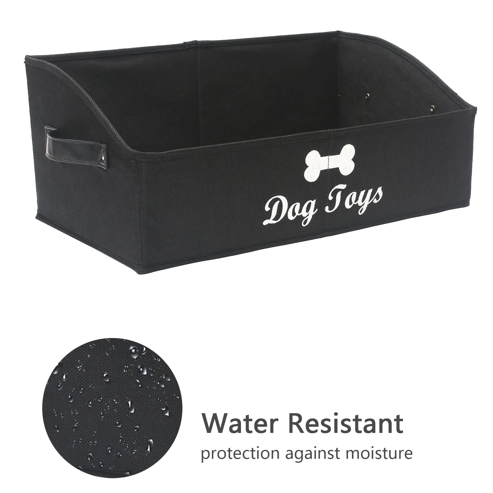 Geyecete Large Foldable Dog Toy Storage Box - Collapsible Fabric Organizer Bin with Handle for Pet Toys, Black (Perfect for Living Room, Bedroom & Pet Play Area)