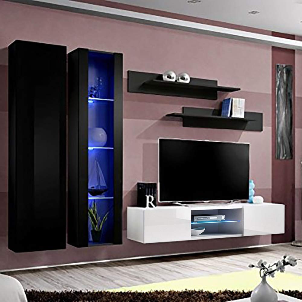 Modern Floating TV Stand with Storage & LED Lights - Wall-Mounted Entertainment Center for Bedroom & Living Room - A4 33