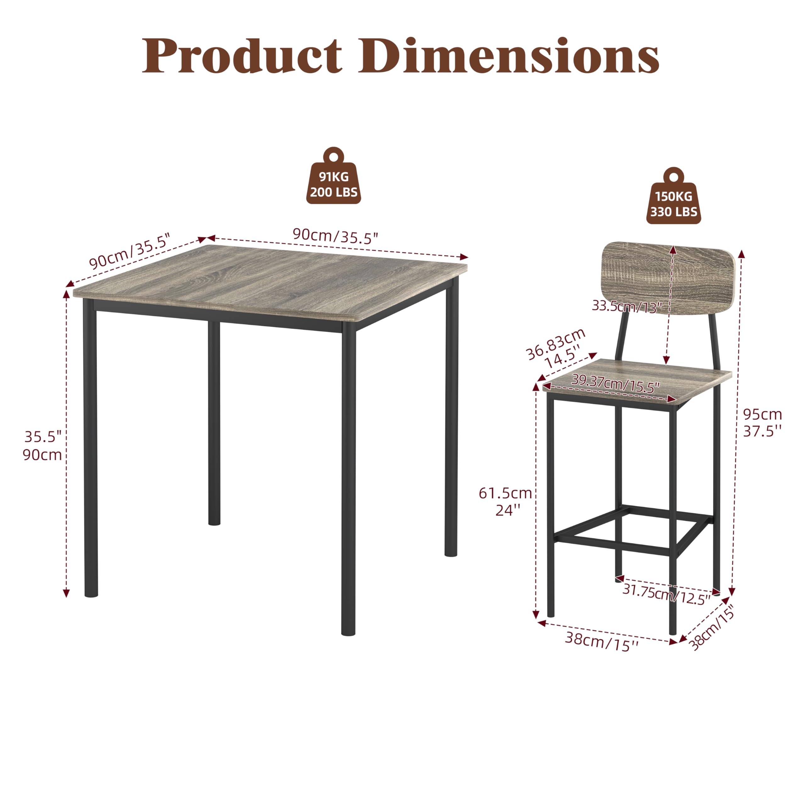 4-Piece Industrial Kitchen Table and Chairs Set - Space Saving Dining Table Set for Family Dinners & Parties (Gray) | Perfect for Small Spaces, Breakfast Nooks & Modern Farmhouse Decor