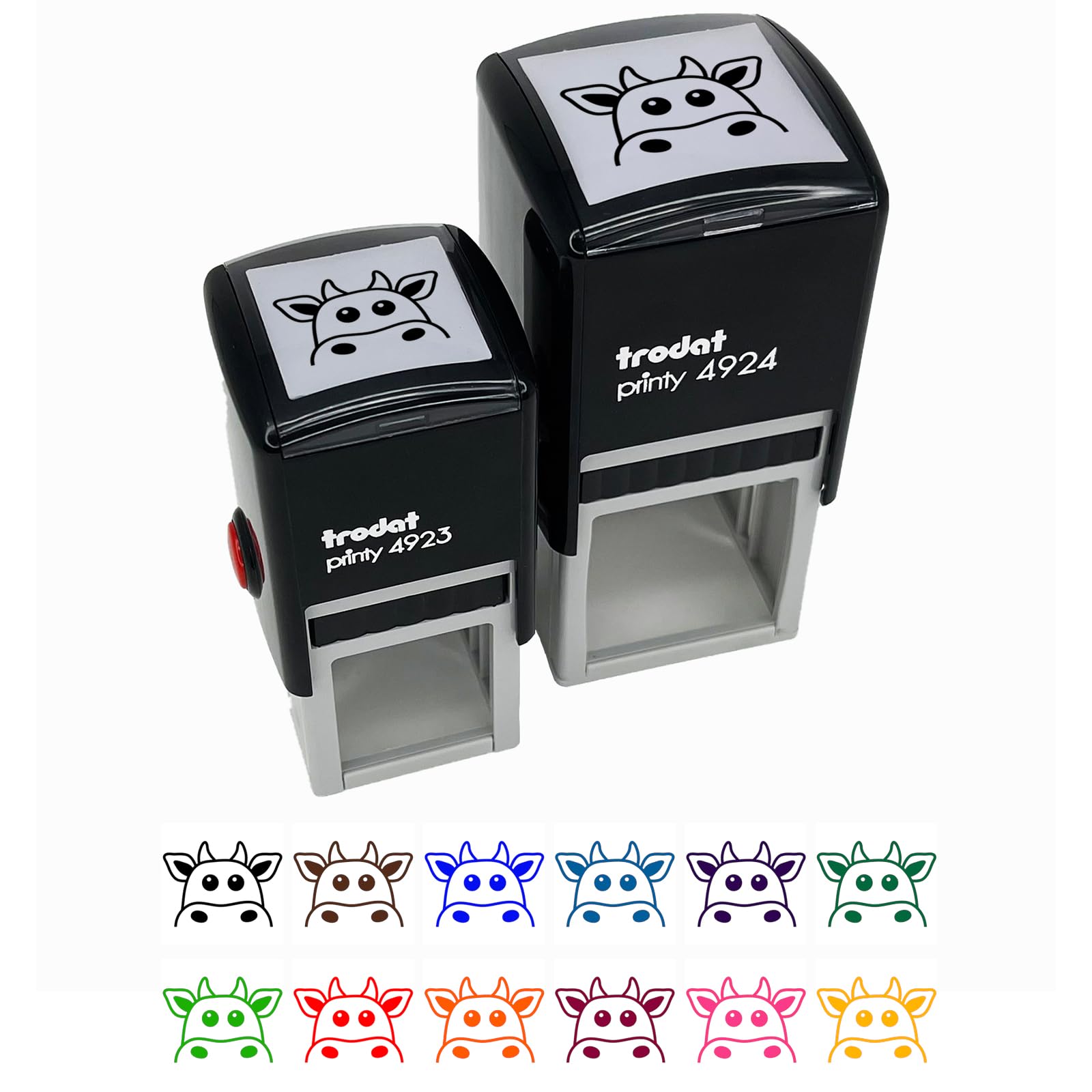 Peeking Cow Self-Inking Rubber Stamp with Blue Ink - 1.5 Inch Large Stamp for Crafting, Scrapbooking & Office Use