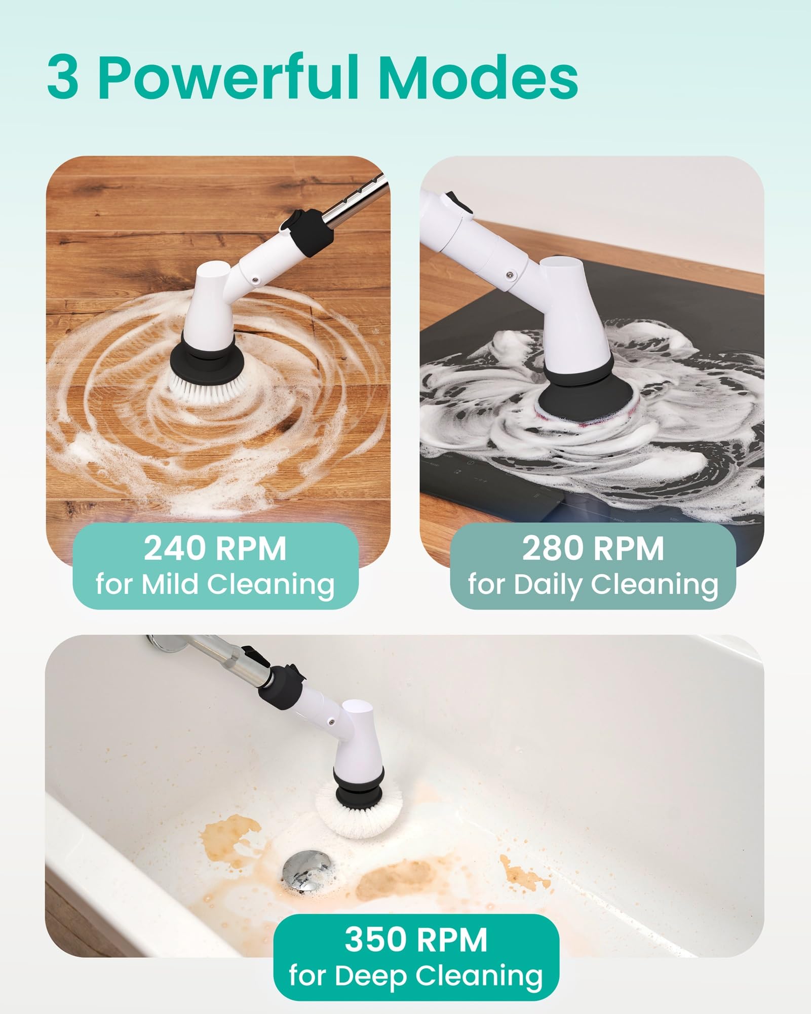 **Electric Spin Scrubber Cordless - 11 Replaceable Heads & Long Handle Bathroom Cleaning Brush for Tiles, Showers, Sinks & Grout - Powerful Cordless Scrubber for Deep Cleaning**