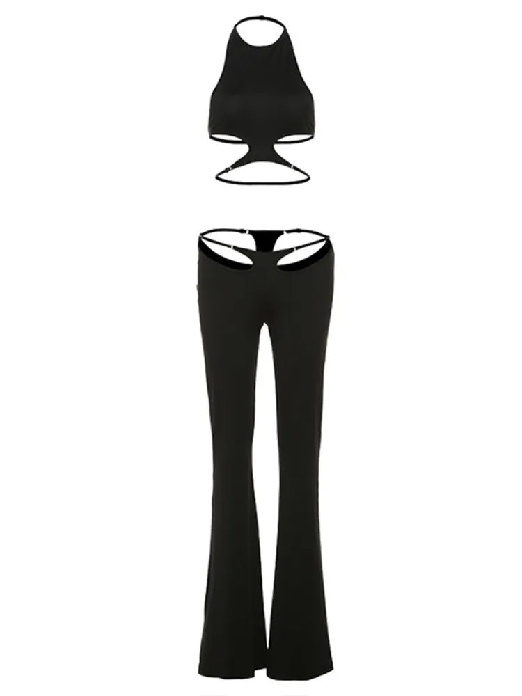 Articat Women's Sexy Lace-Up Vest & Tight Pants Two-Piece Set | 2024 Fall Fashion Slim Streetwear Outfit for Club, Date Night & Casual Wear