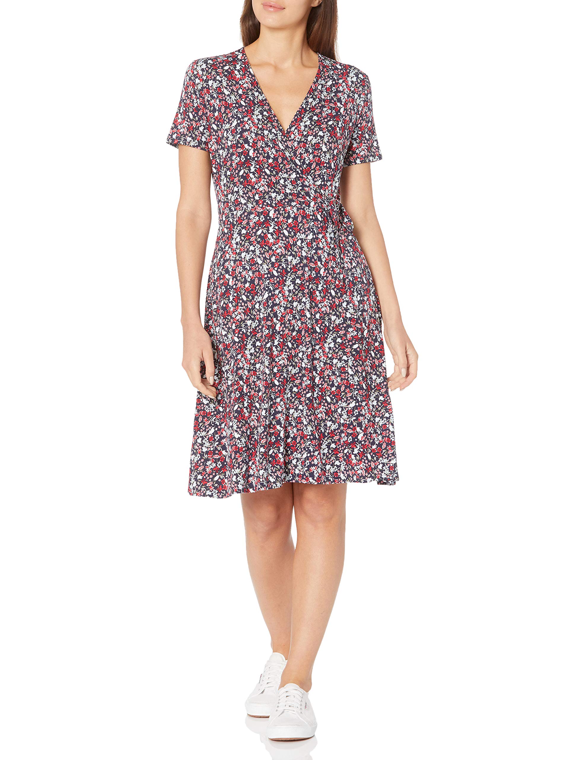 Amazon Essentials Women's Short Sleeve Faux-Wrap Dress - Flattering Casual & Office Wear for Women | Perfect for Work, Date Night & Summer Outings