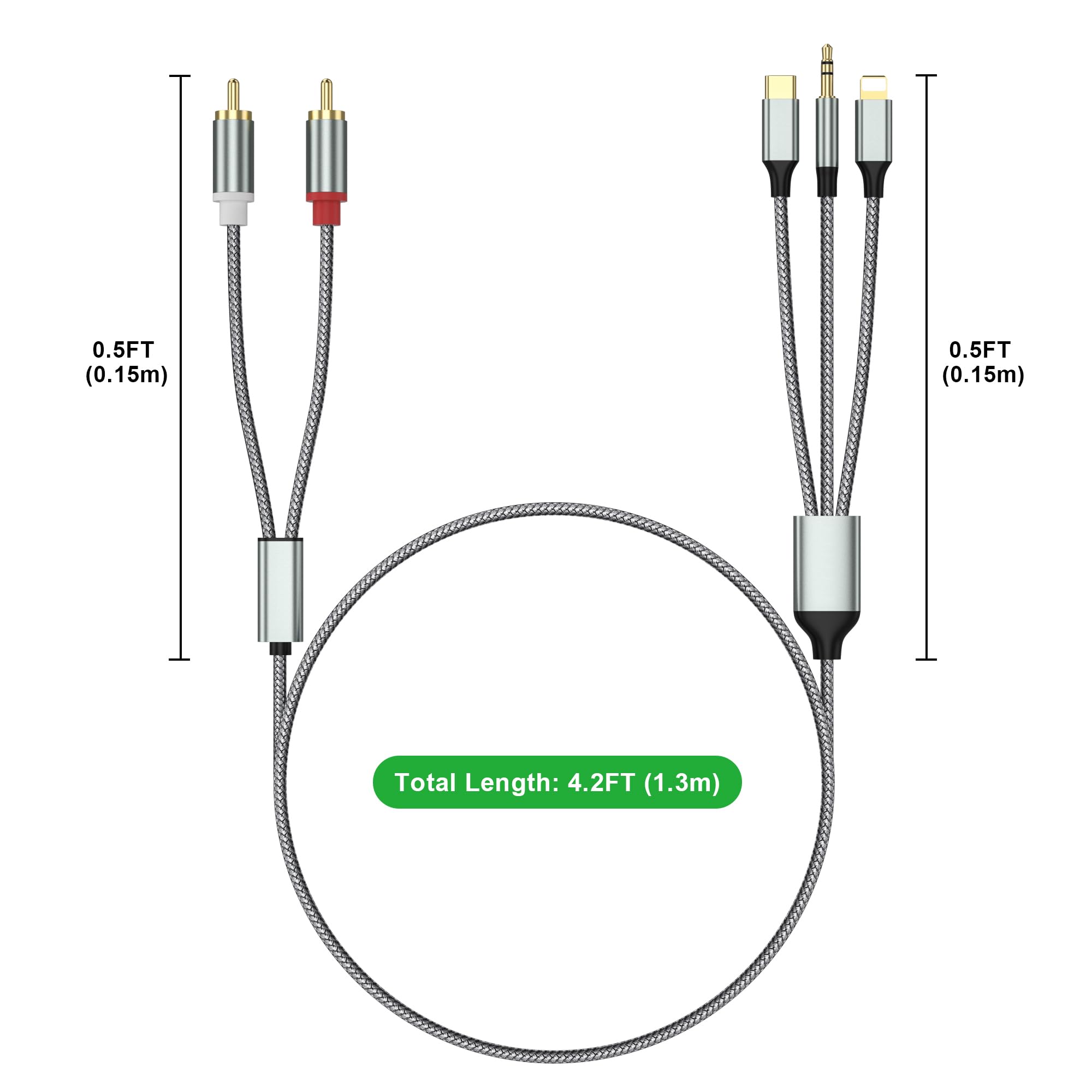 Lightning to RCA Cable, RCA to 3.5mm Audio Cable, USB C to 2 RCA Adapter - 3-in-1 Audio Cable for Power Amplifier, Car Stereo, Home Theater & Speakers | Compatible with iPhone, iPad & More | Perfect for DJ Mixers, Sound Systems & Music Streaming