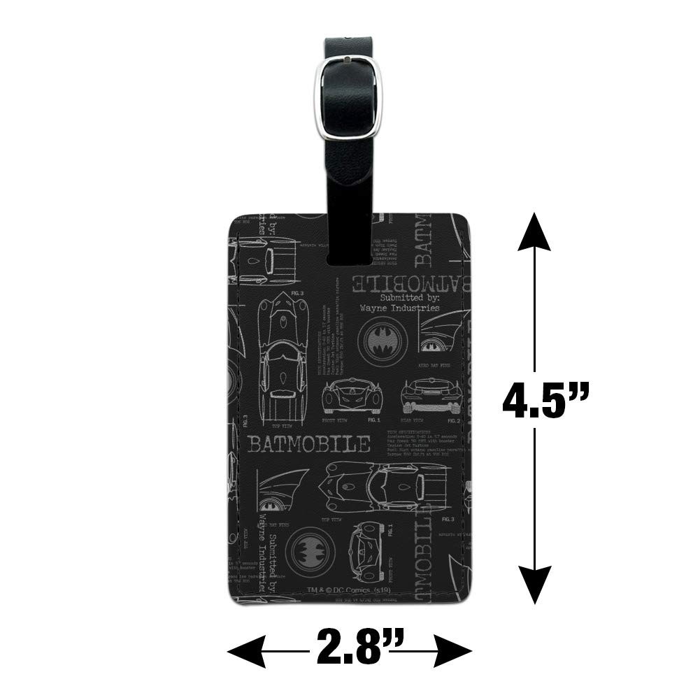 Batman Batmobile Blueprint Leather Luggage Tag - Rectangle ID Card Holder for Travel Bags & Suitcases - Perfect for Cosplay, Comic Con & Batman Fans