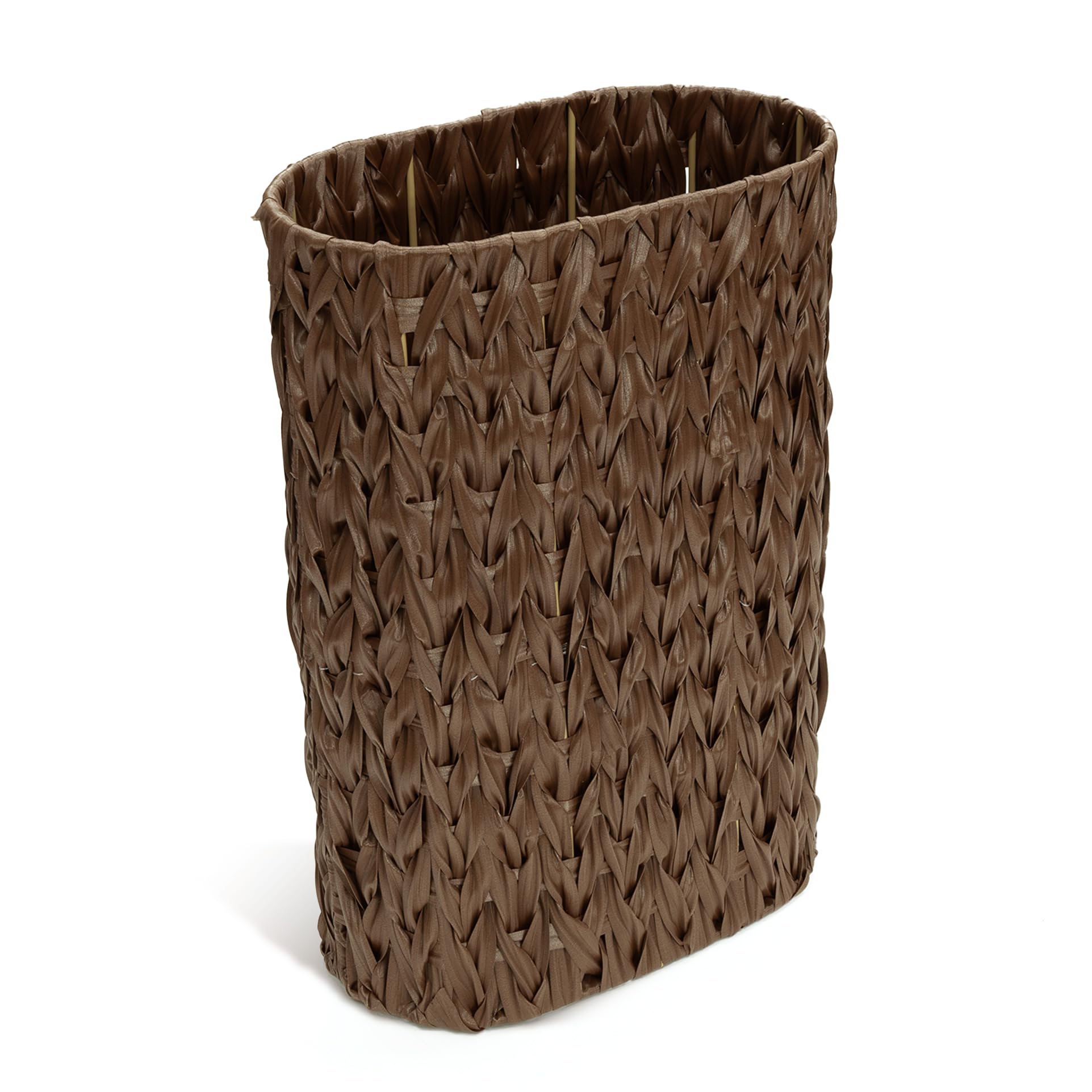 Stylish Wicker Umbrella Stand - 6.7x17.3 Inch Tall Narrow Umbrella Storage Bin for Entryway, Indoor Faux Rattan Cane Holder Basket (Brown) - Perfect for Home, Office & Restaurant Organization