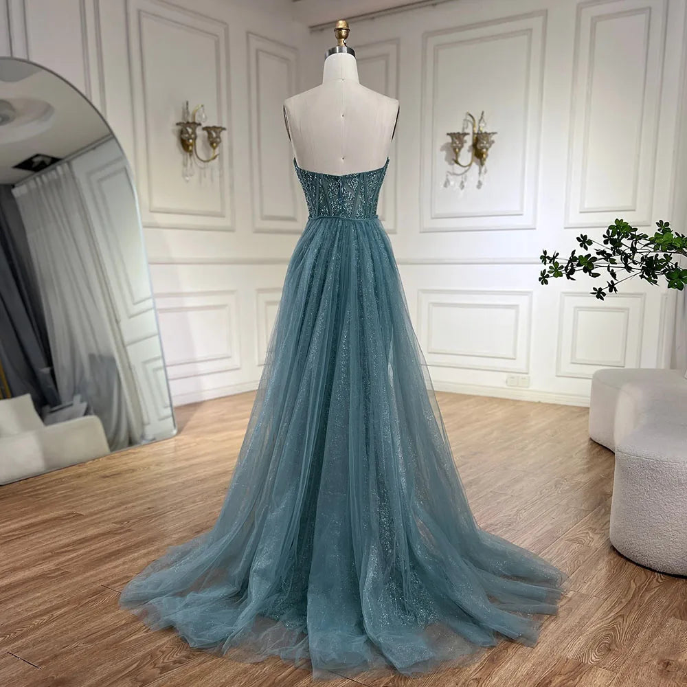 Serene Hill Arabic Turquoise High Split Mermaid Beaded Luxury Evening Gown for Women - Elegant Wedding Party Dress 2025 LA72610 | Perfect for Formal Events, Red Carpet & Special Occasions