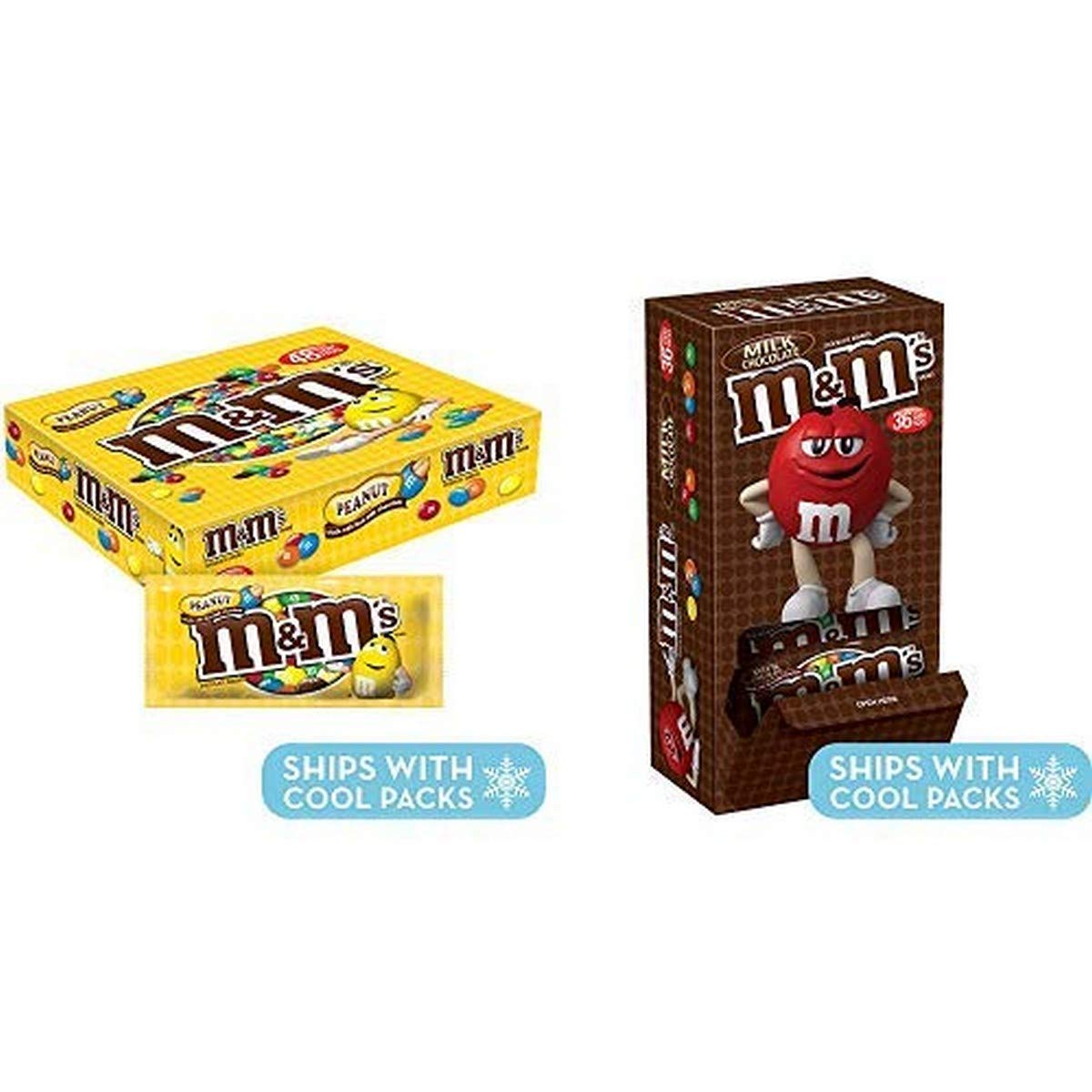 M&M'S Peanut Chocolate Candy & Milk Chocolate Candy Singles Size Pouches - 1.74oz (48 Count) & 1.69oz (36 Count) Bulk Box - Perfect for Halloween, Christmas, Parties, Office Snacks & Gift Baskets