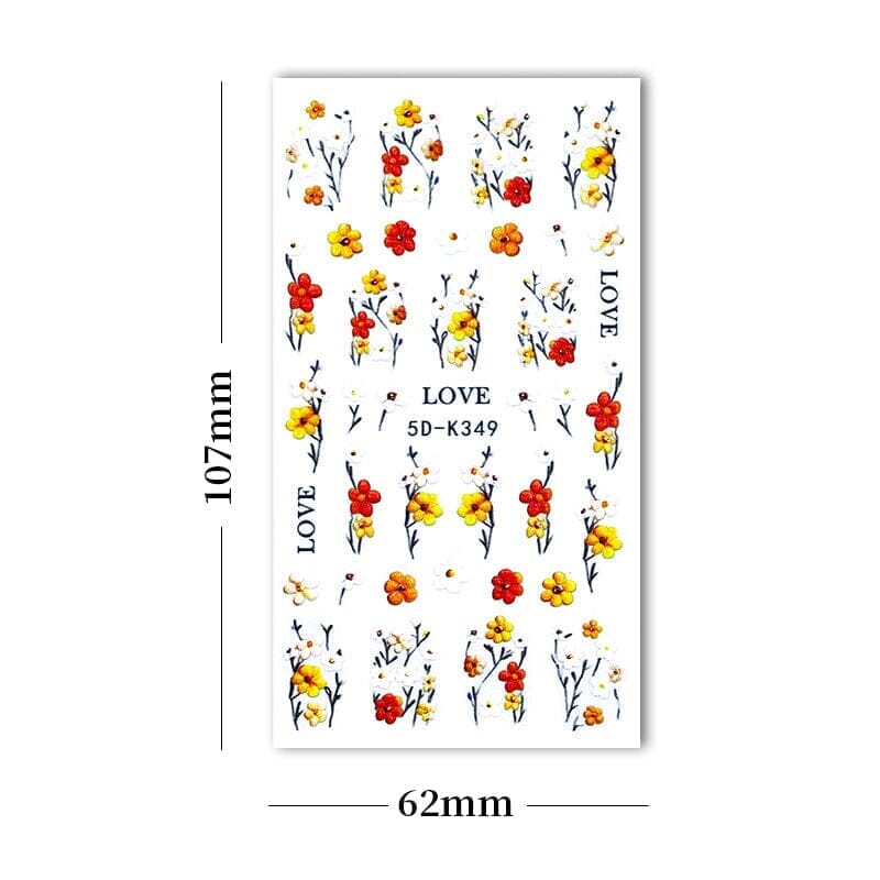 5D White Green Flowers Plants Nail Stickers K351 - DIY Nail Art Decals for Home, Salon & Party Use