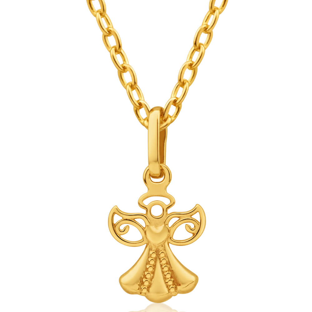 9ct Yellow Gold Angel Pendant Necklace for Women - Elegant Religious Jewelry Gift for Christmas, Baptism & Special Occasions