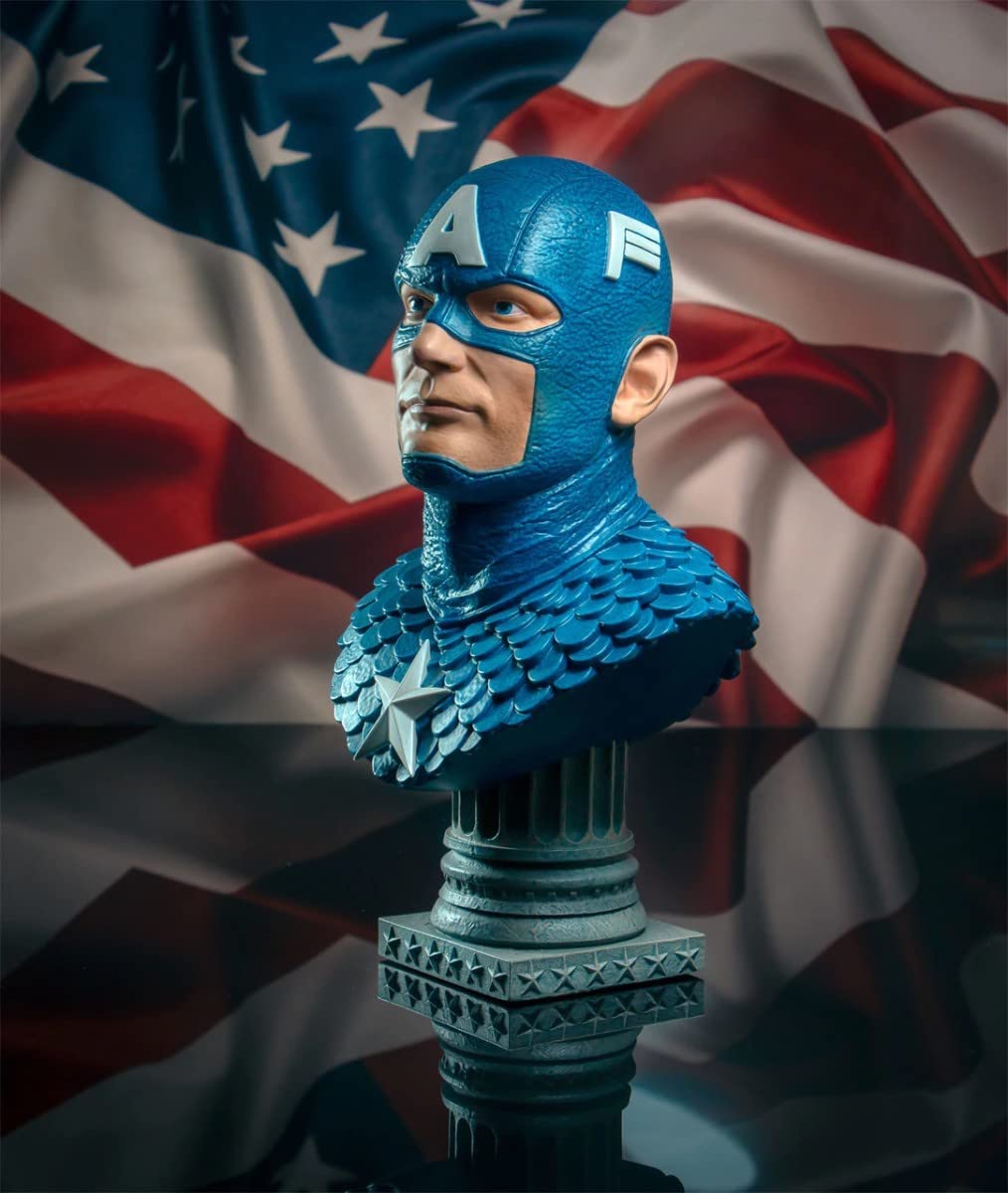 Marvel Comics Captain America 1:2 Scale 3D Bust Statue - Premium Collectible Figure for Superhero Fans | Home Display, Office Decor, Gift for Comic Lovers