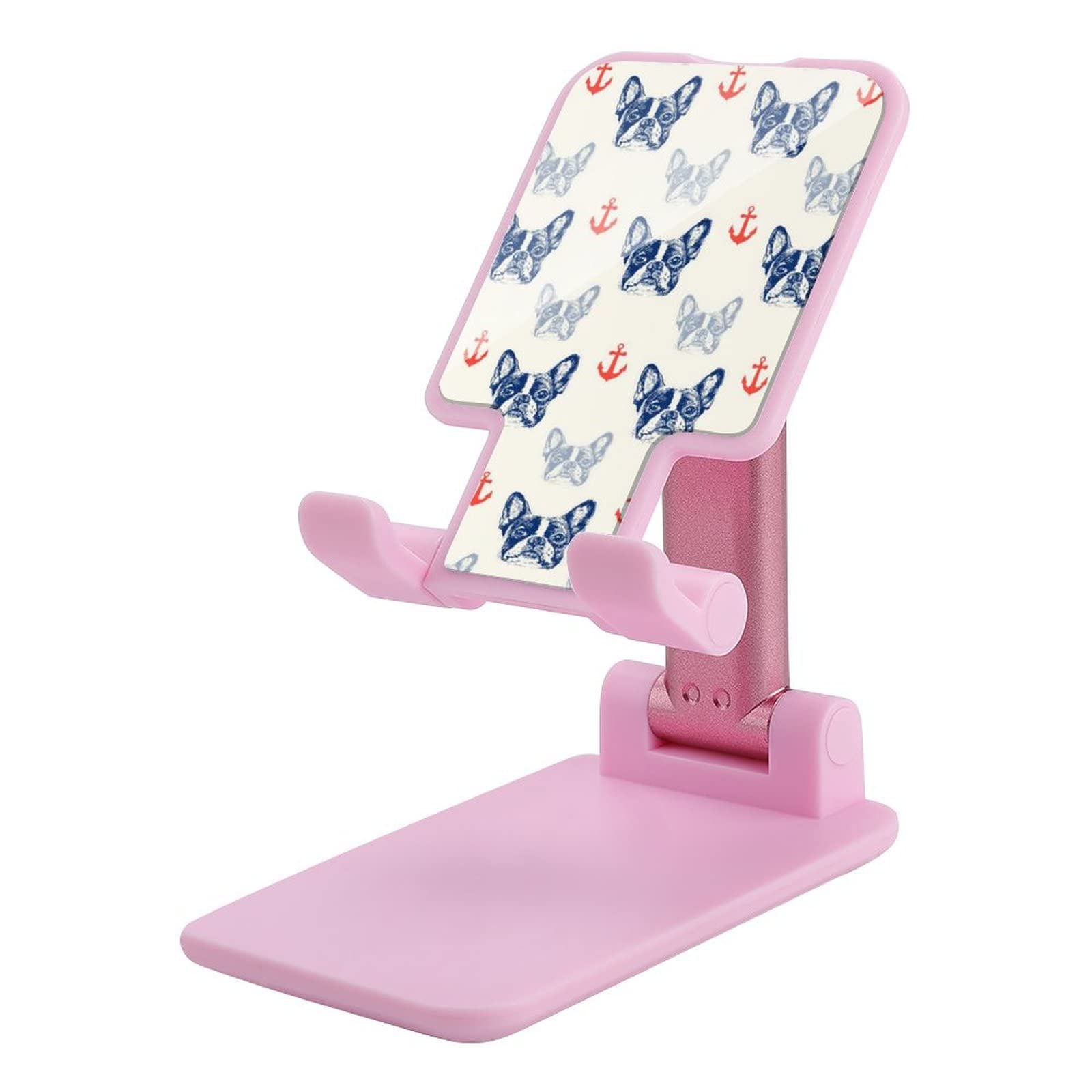 Adjustable Foldable Phone Stand for Desk - French Bulldog & Anchor Design, Universal Tablet & Cell Phone Holder for Home, Office, and Travel Use